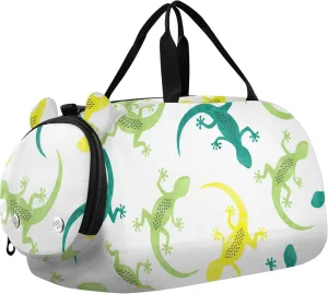 Colorful Watercolor Lizards Sports Duffle Bag for Girls Boys, Gym Bag with Shoe Compartment, Kids Travel Overnight Weekender Shoulder Bag