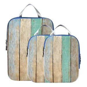 Colorful Wooden Plank Vintage Hardwood Concept 3 Piece set Cubes Expandable Adjustable Luggage Packing Bags, Ultralight Organizer Accessories Travel Suitcase Compressible Bags