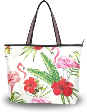 Composition-flamingo-flowers Fashion Shoulder Bags Tote Bags Handbags For Women, L