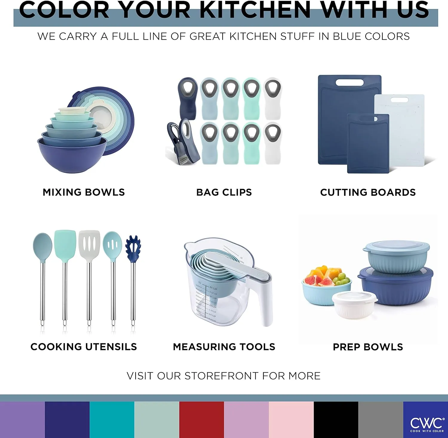 COOK WITH COLOR Food Clips - Wide Heavy Duty Chip Clips, Large Bag Clips for Food Storage with Air Tight Seal Grip, Pack of 4, Blue