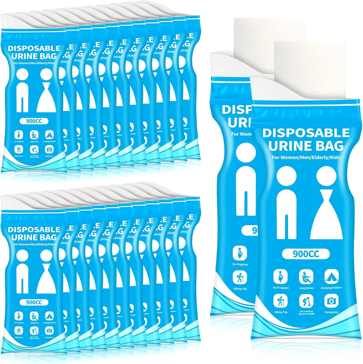 Coolrunner 900CC Disposable Urine Bags, 24/50 Pack Camping Pee Bags, Disposable Urinals for Travel, Emergency Portable Toilet