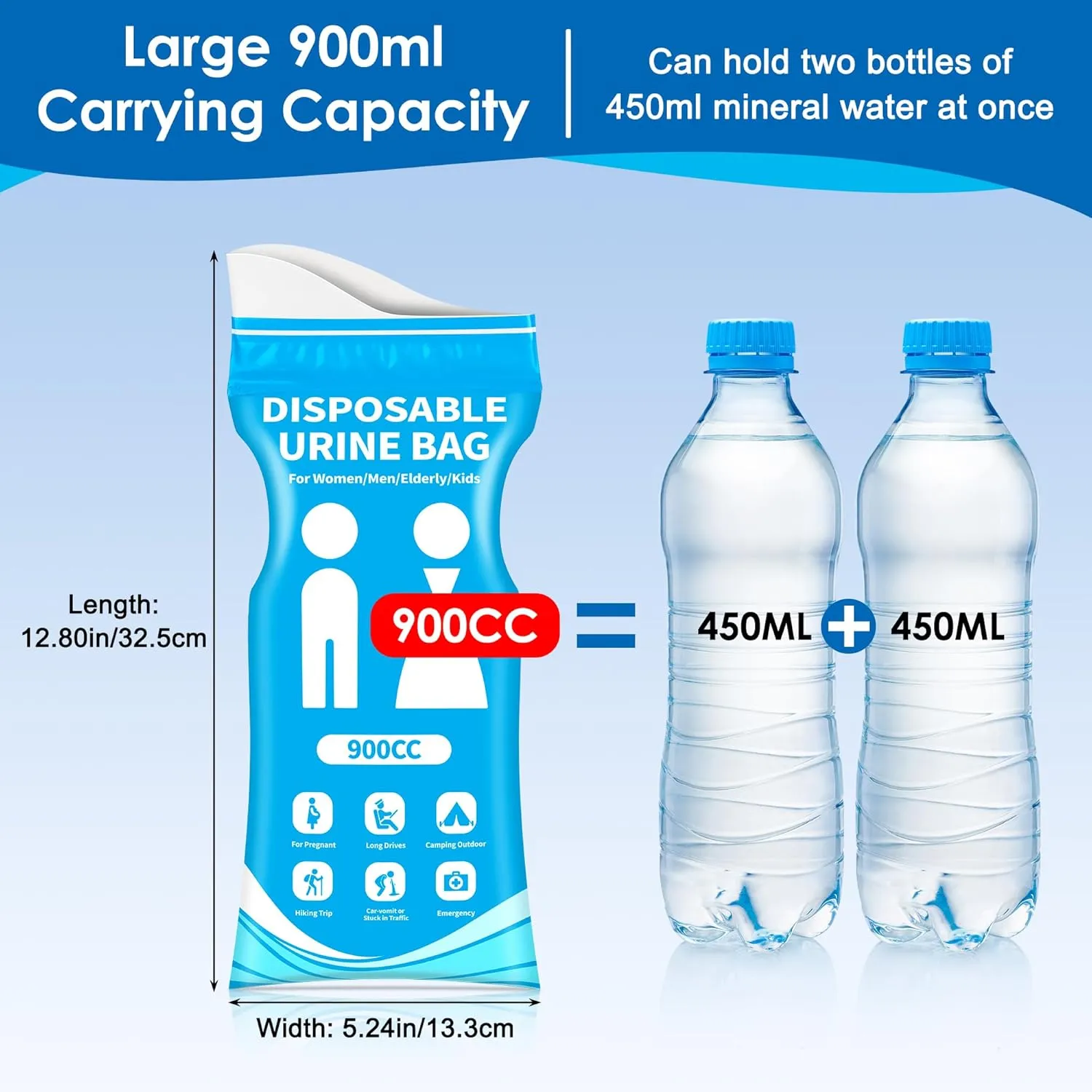 Coolrunner 900CC Disposable Urine Bags, 24/50 Pack Camping Pee Bags, Disposable Urinals for Travel, Emergency Portable Toilet