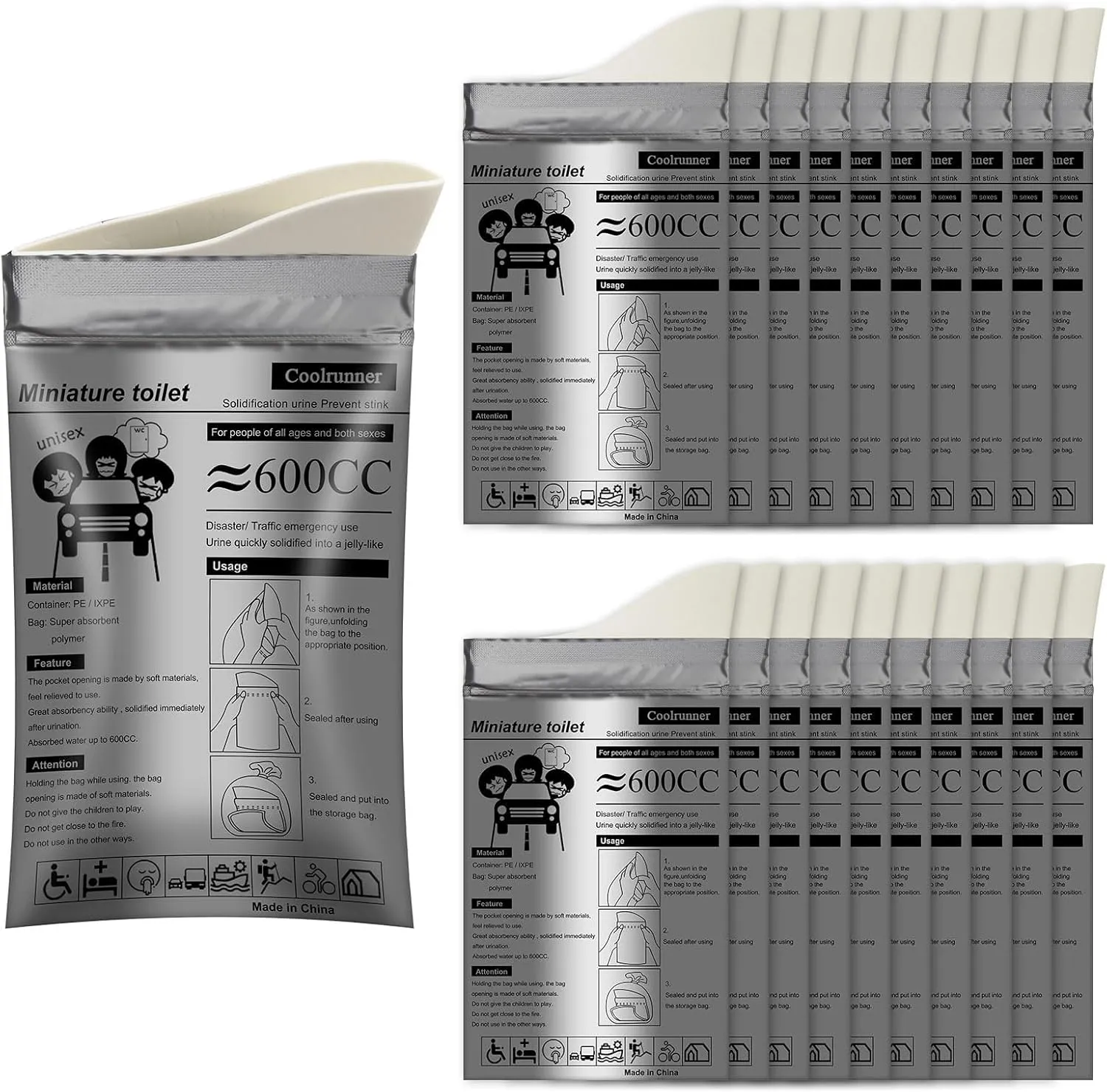 Coolrunner Disposable Urine Bags, 50 Pack Camping Pee Bags Disposable Urinals for Travel Emergency Portable Toilet