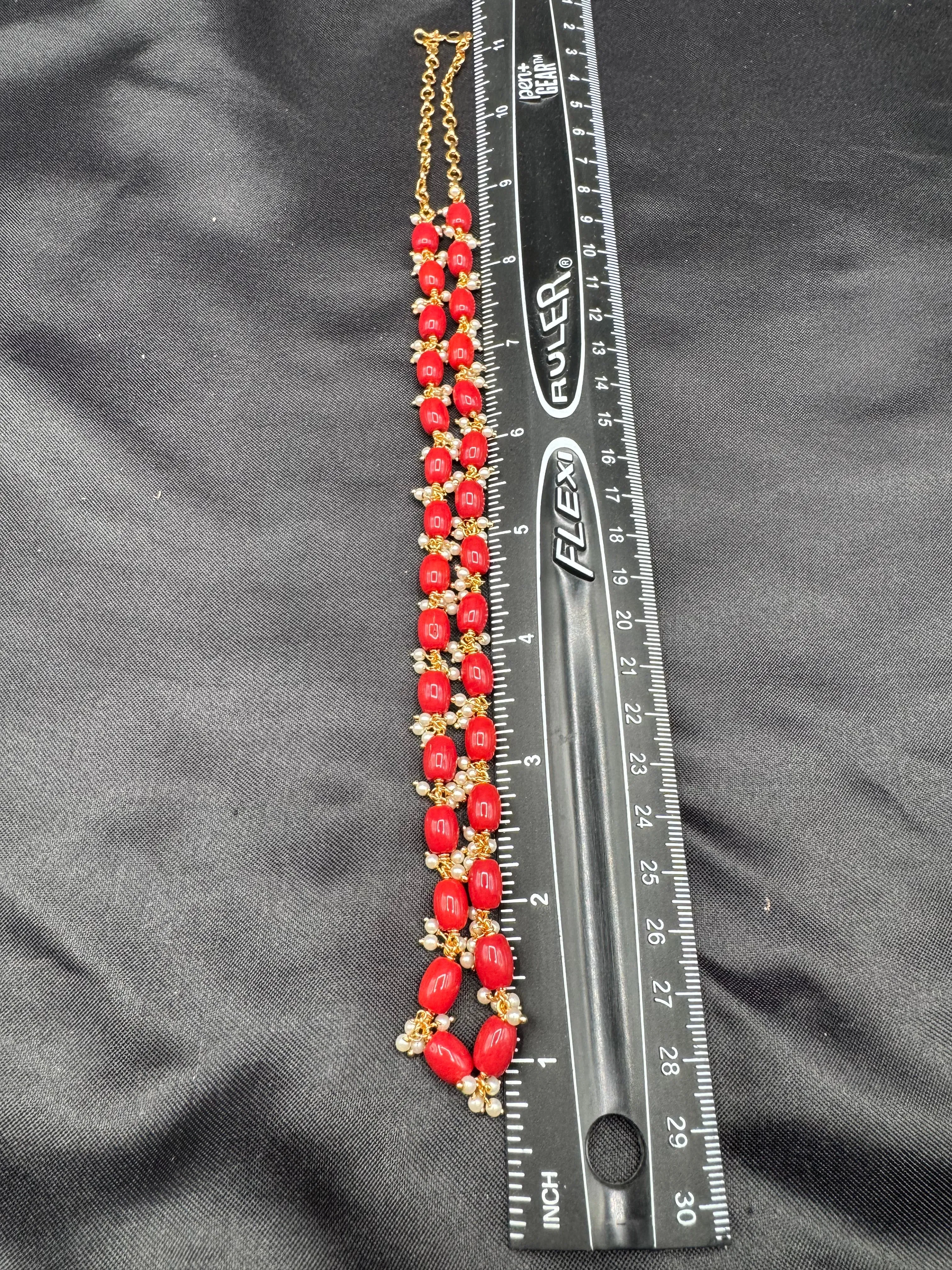 Coral beads with Swarovski pearls simple chain