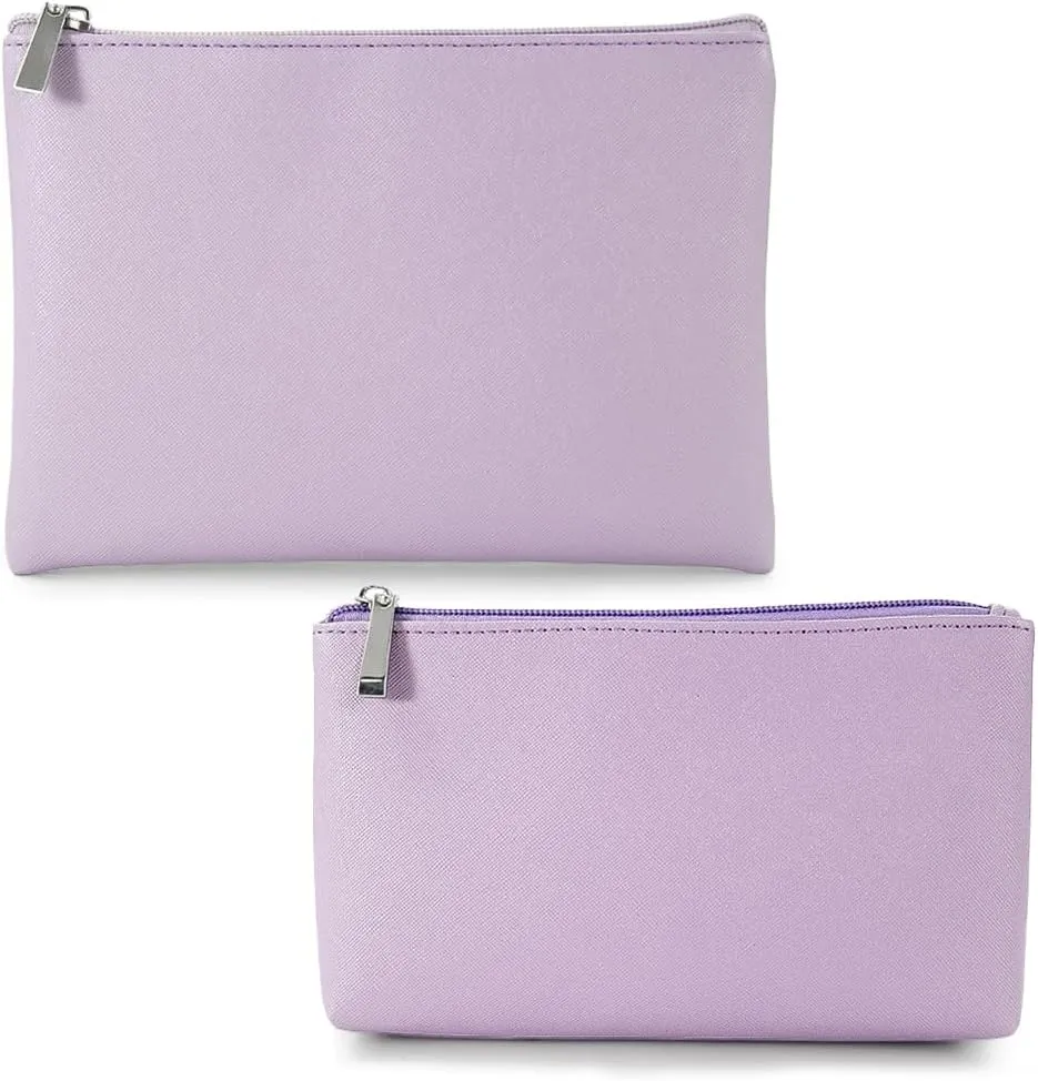 Cosmetic Bag for Women, 2pcs Cute Makeup Pouch for Travel, Makeup Bag Set for Purse, Water-resistant Zipper Pouch for Girls, Purple