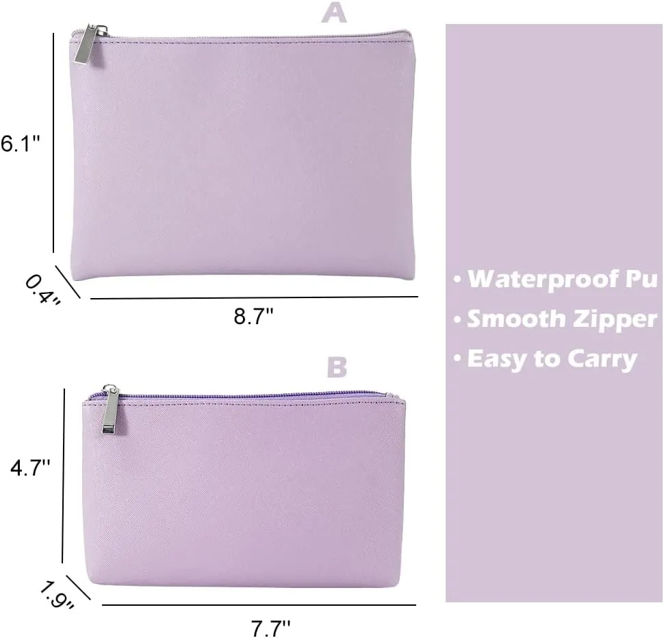 Cosmetic Bag for Women, 2pcs Cute Makeup Pouch for Travel, Makeup Bag Set for Purse, Water-resistant Zipper Pouch for Girls, Purple