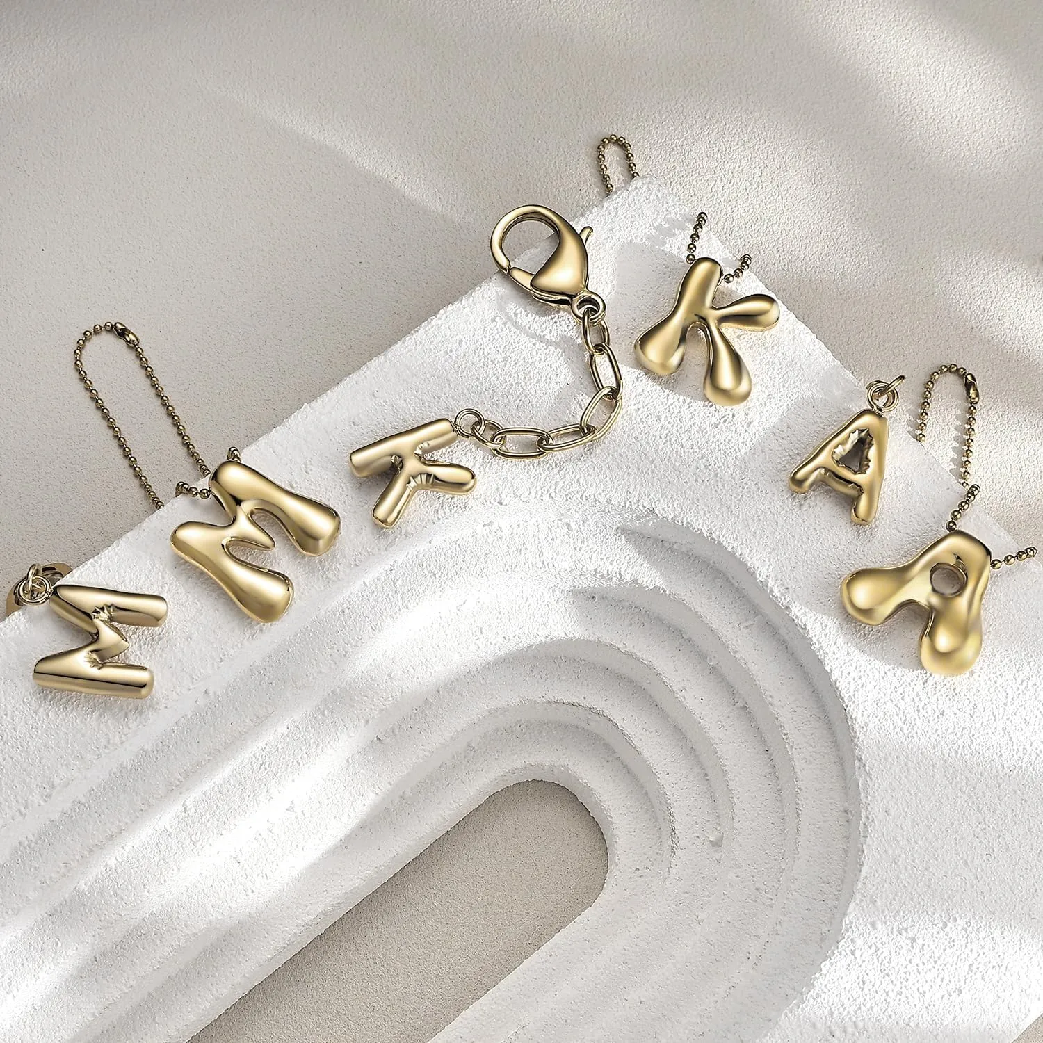 COTATI Gold Bubble Letter Keychain for Women Initial Monogram Pendant Charm Keychains for Bag Handbags Purse