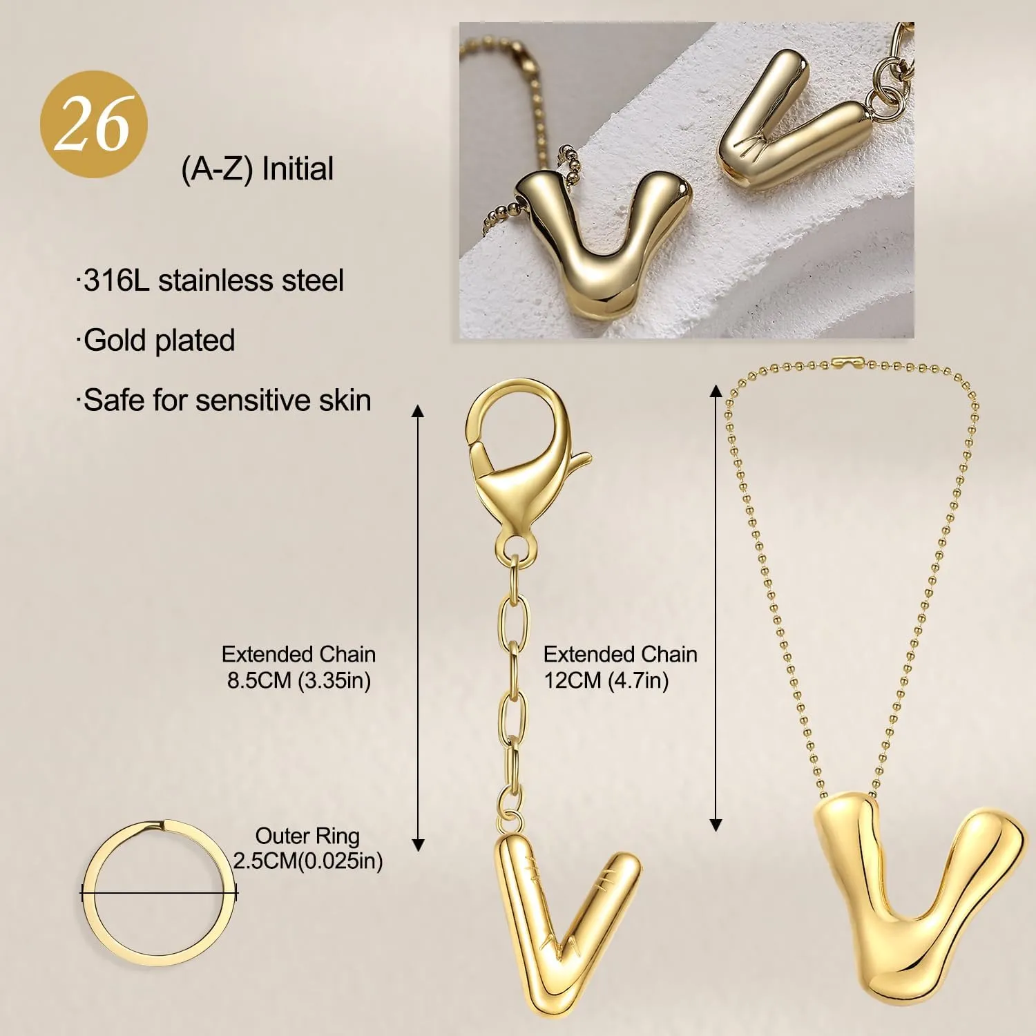 COTATI Gold Bubble Letter Keychain for Women Initial Monogram Pendant Charm Keychains for Bag Handbags Purse