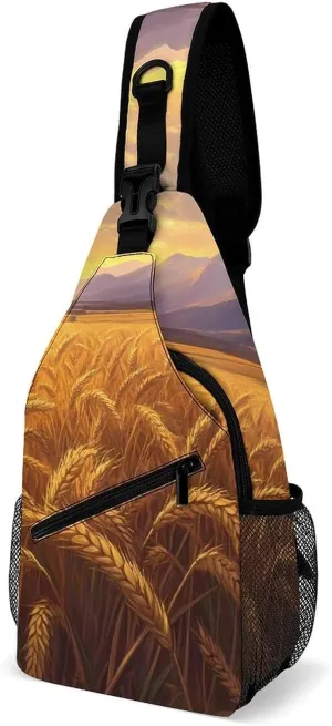Country Wheat Golden Sunset Sling Backpack Multipurpose Crossbody Shoulder Bags Travel Chest Bag Hiking Daypack