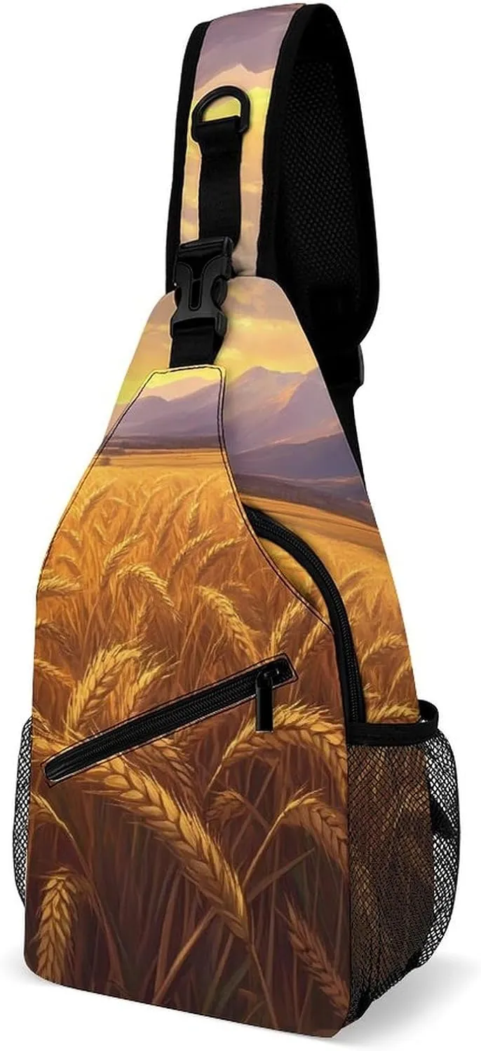 Country Wheat Golden Sunset Sling Backpack Multipurpose Crossbody Shoulder Bags Travel Chest Bag Hiking Daypack