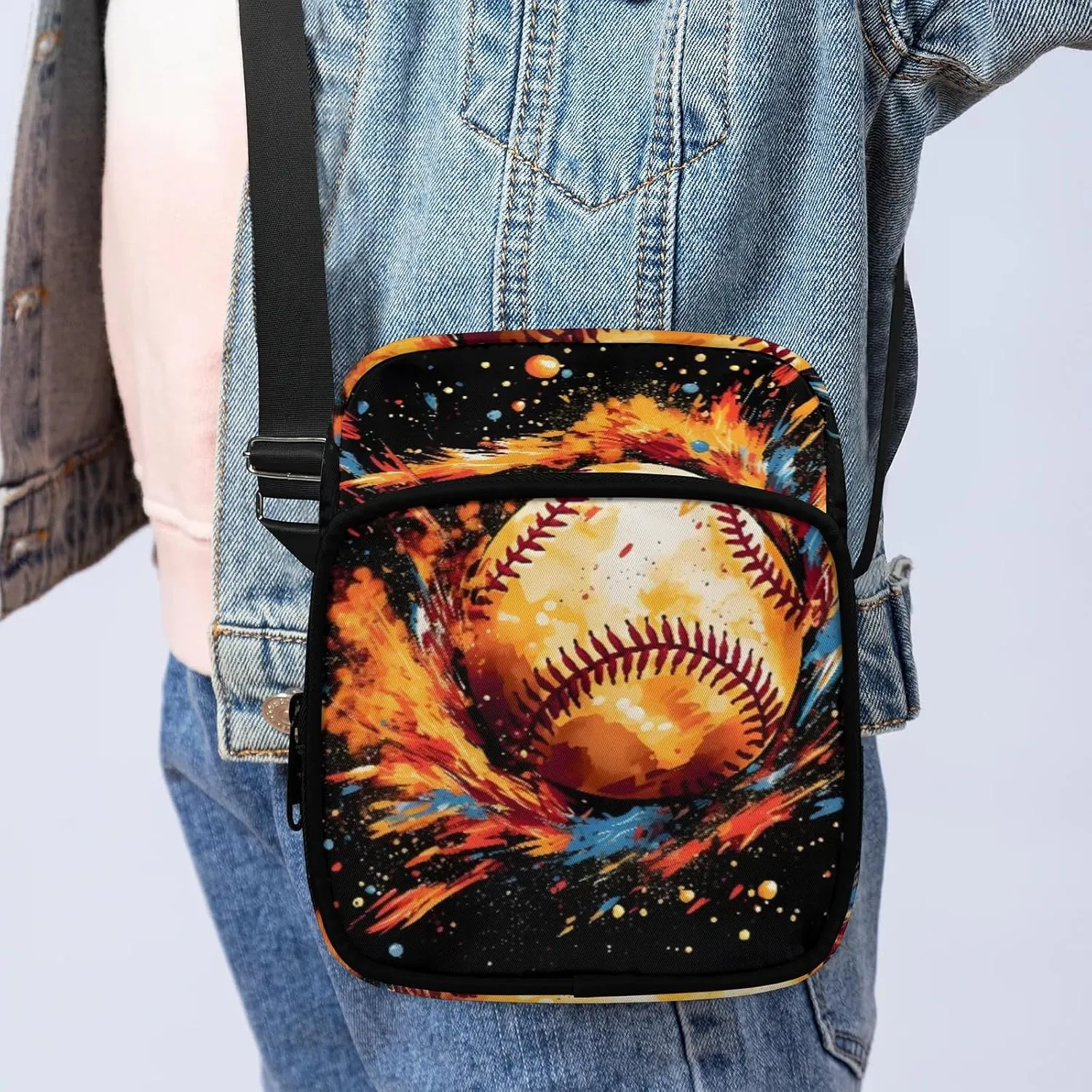 Crossbody Bag Small Sling Backpack Baseball Colorful Ball Shoulder Bags Chest Pack Cross Body Daypack Belt Purses for Travel Cycling Skating