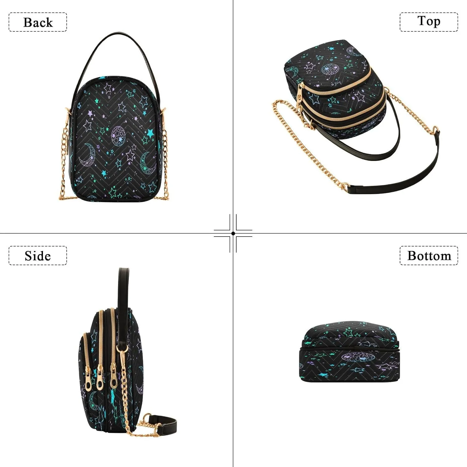 Crossbody Bags Crossbody Purse Chest Bag Golden Sun Moon Stars Boho for Women Trendy