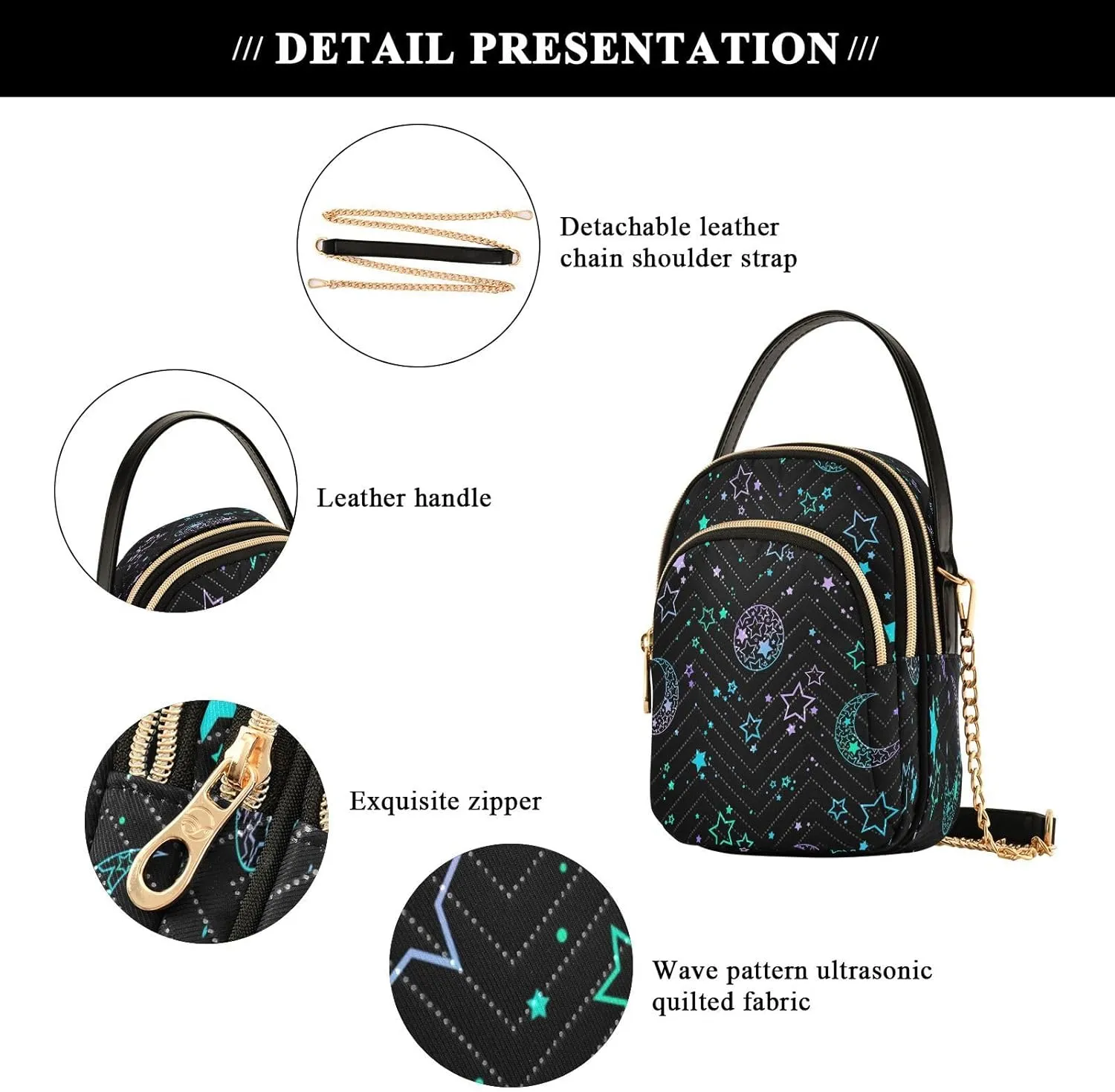 Crossbody Bags Crossbody Purse Chest Bag Golden Sun Moon Stars Boho for Women Trendy
