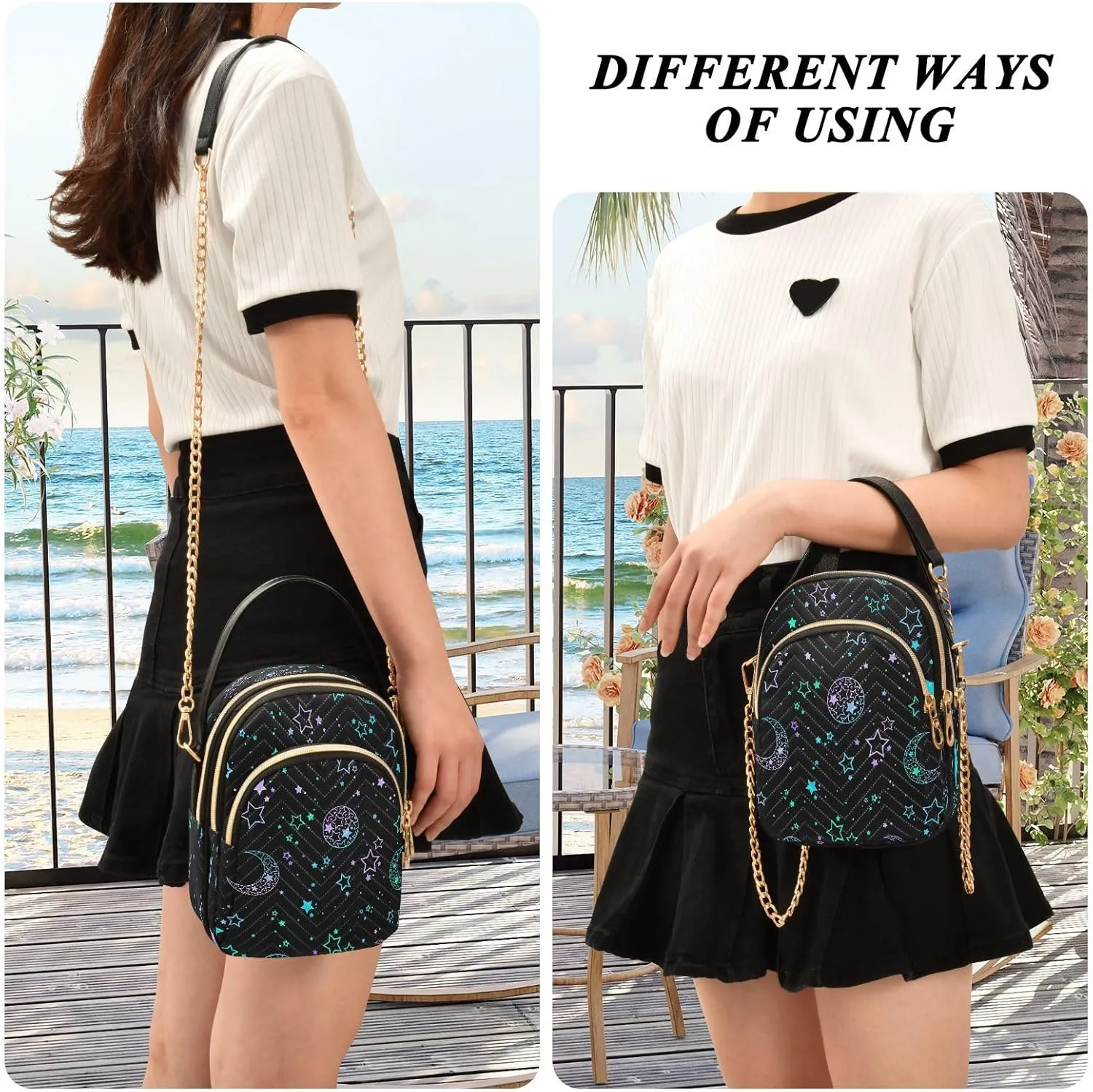 Crossbody Bags Crossbody Purse Chest Bag Golden Sun Moon Stars Boho for Women Trendy