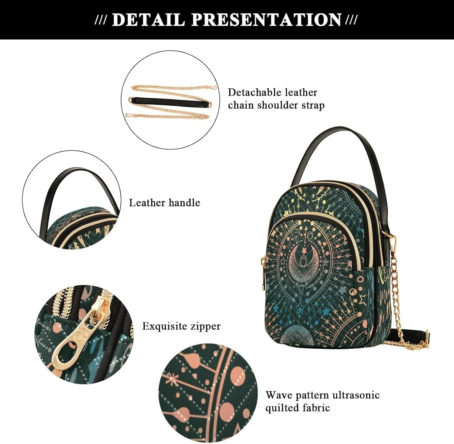 Crossbody Bags Crossbody Purse Chest Bag Golden Sun Moon Stars Boho for Women Trendy