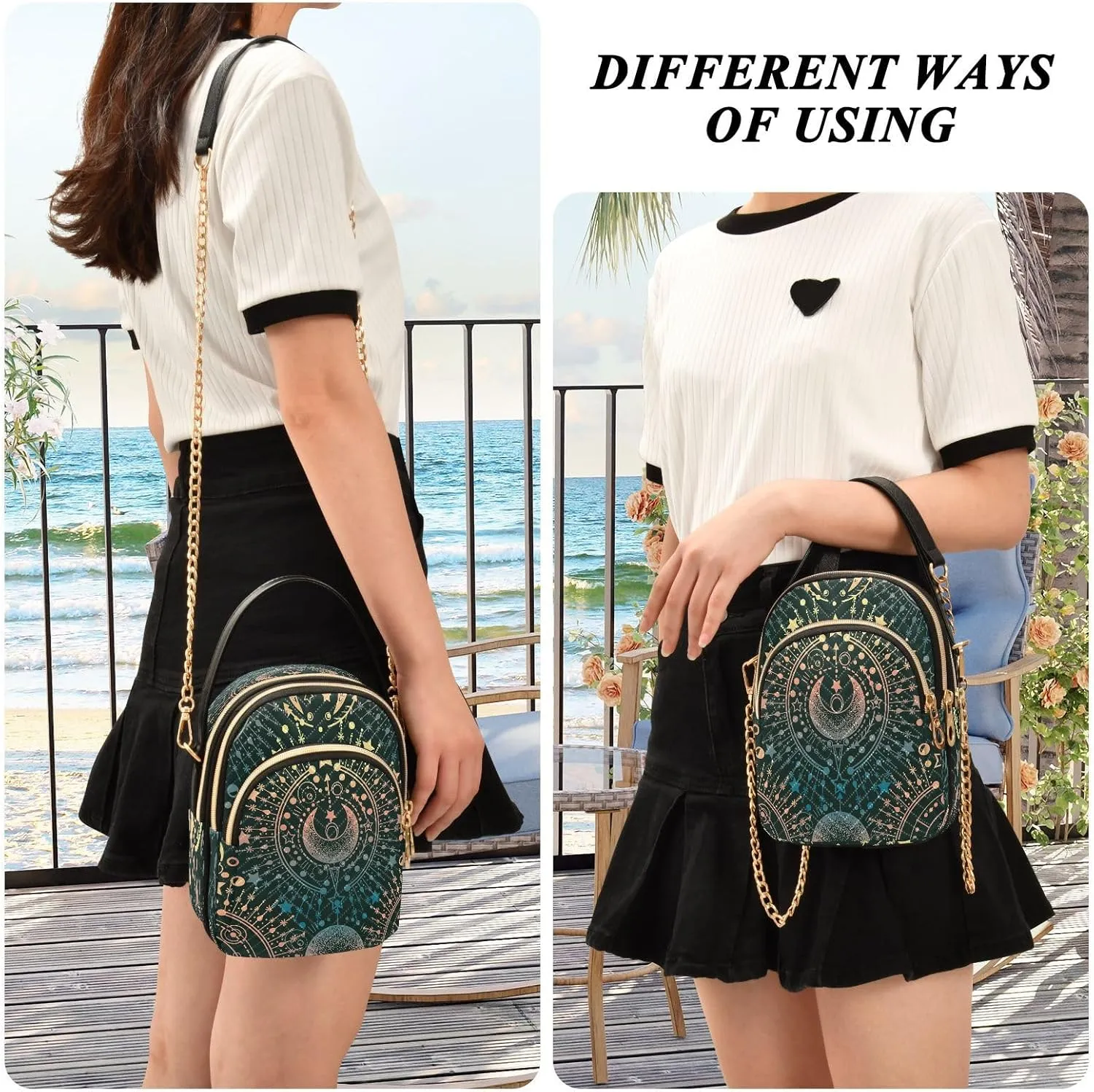 Crossbody Bags Crossbody Purse Chest Bag Golden Sun Moon Stars Boho for Women Trendy