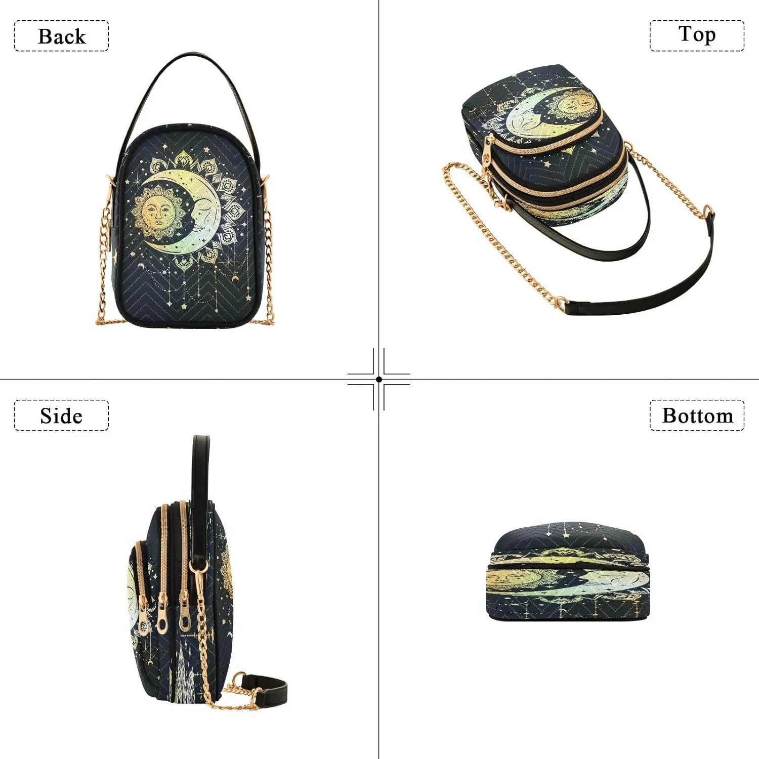 Crossbody Bags Crossbody Purse Chest Bag Golden Sun Moon Stars Boho for Women Trendy