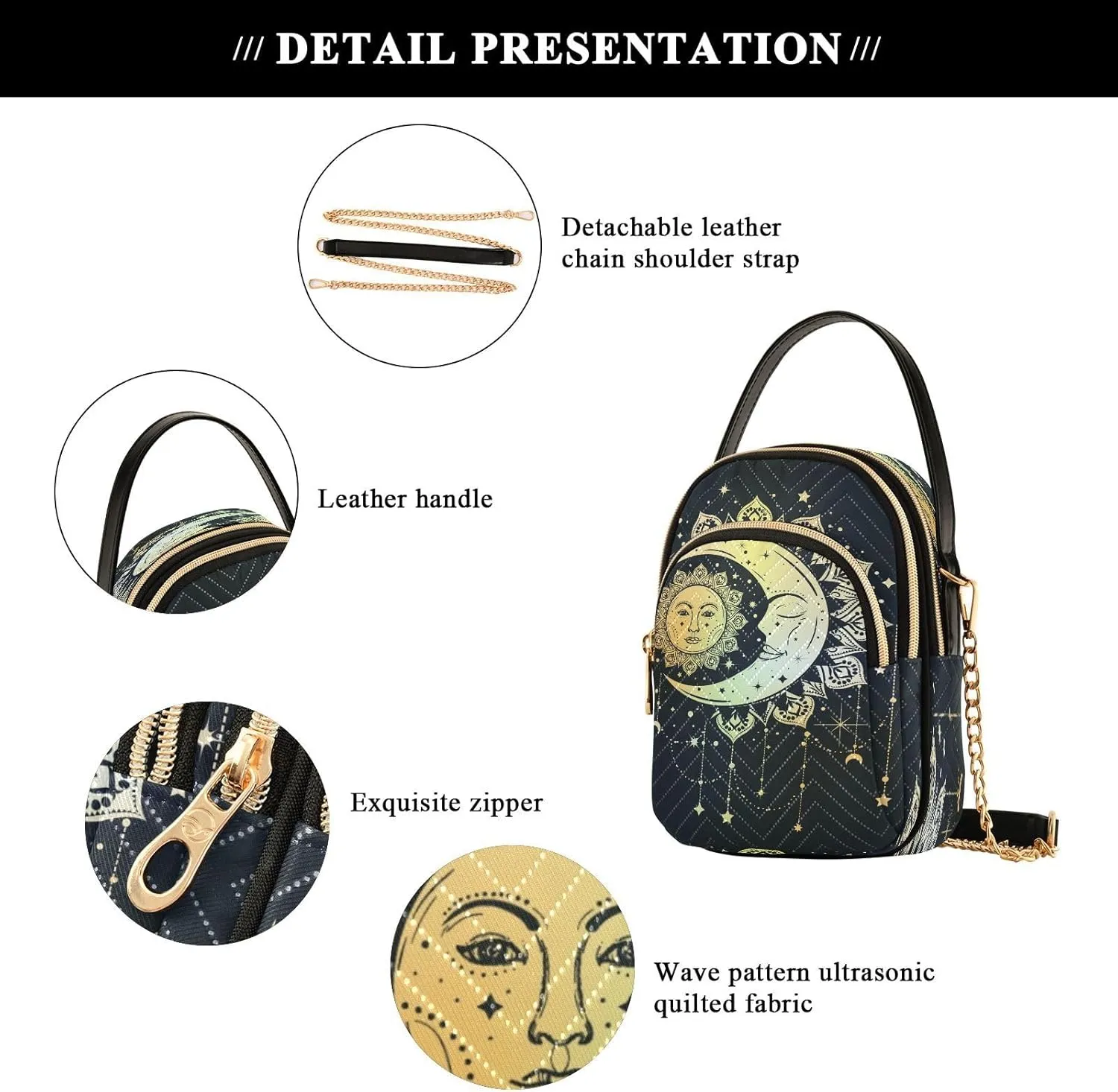 Crossbody Bags Crossbody Purse Chest Bag Golden Sun Moon Stars Boho for Women Trendy