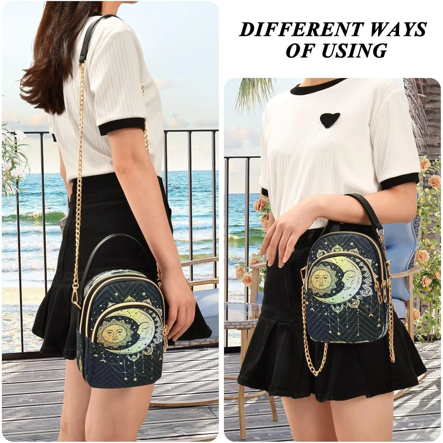 Crossbody Bags Crossbody Purse Chest Bag Golden Sun Moon Stars Boho for Women Trendy