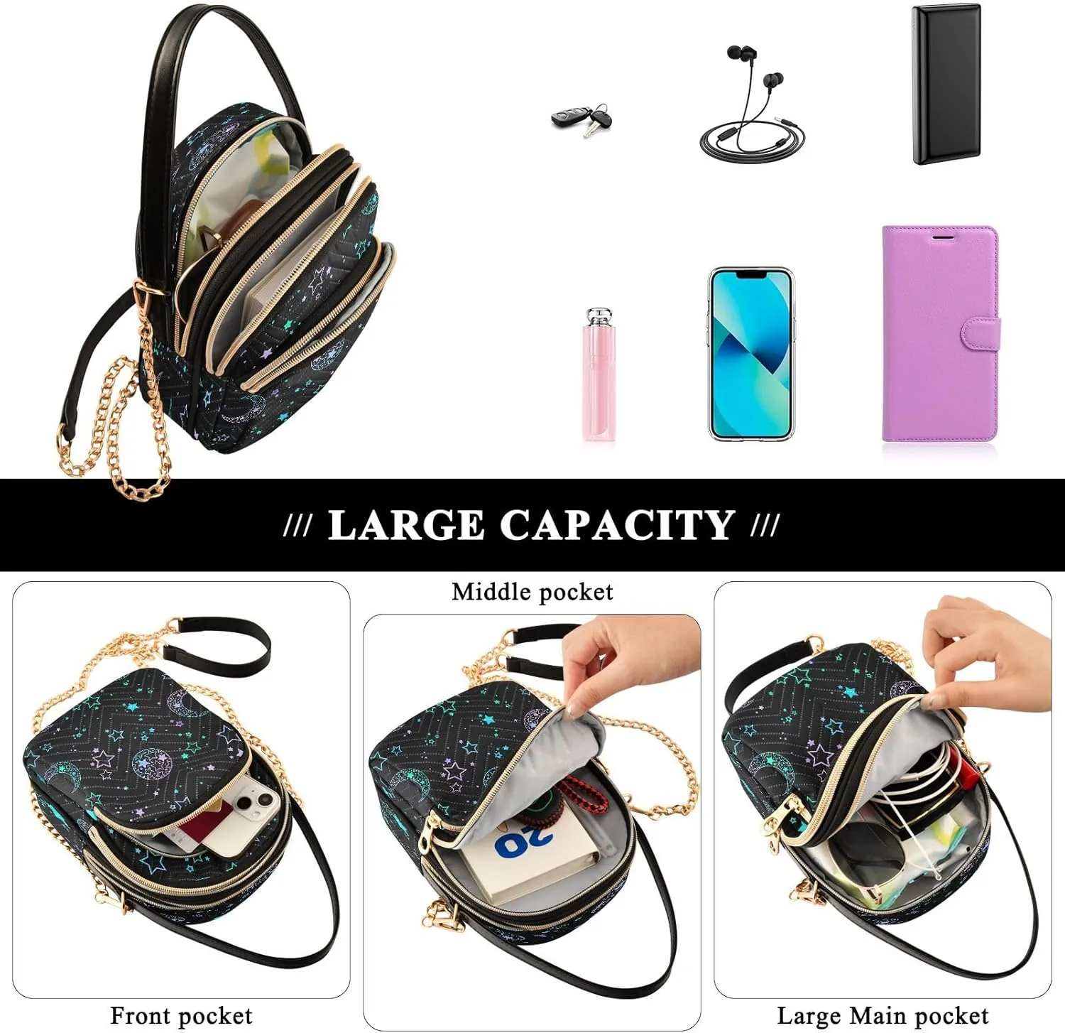 Crossbody Bags Crossbody Purse Chest Bag Golden Sun Moon Stars Boho for Women Trendy