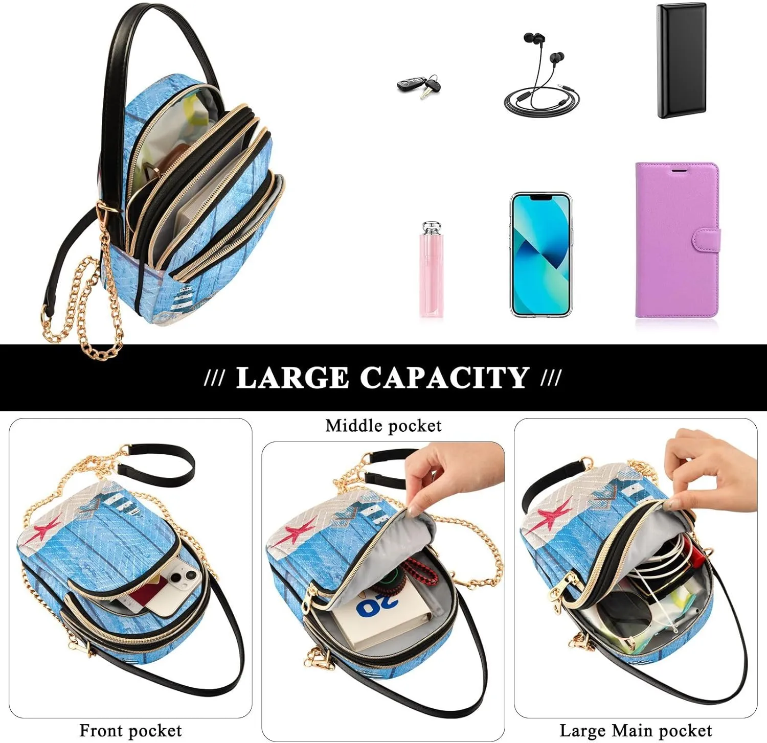 Crossbody Bags Crossbody Purse Chest Bag Golden Sun Moon Stars Boho for Women Trendy
