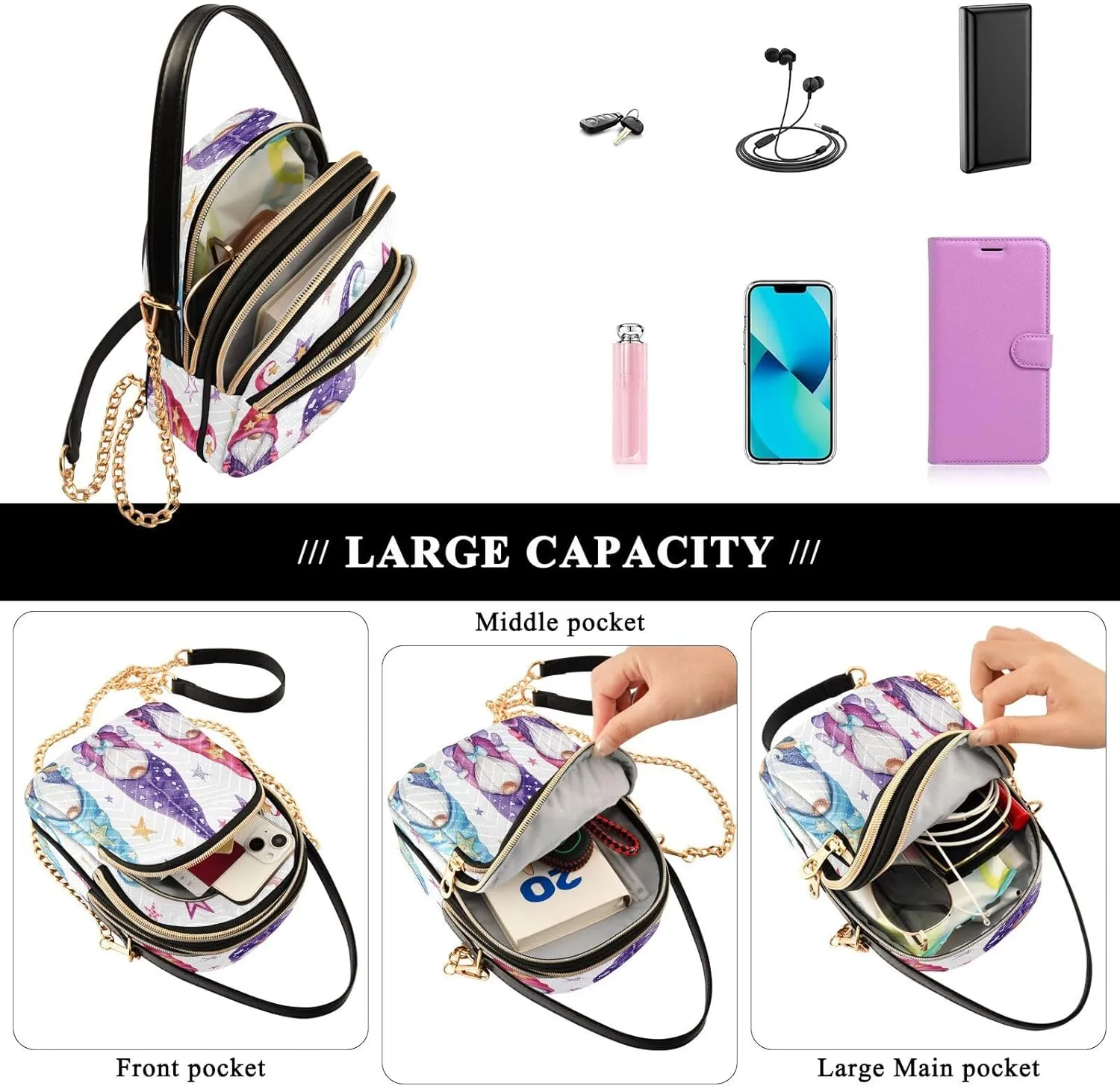 Crossbody Bags Crossbody Purse Chest Bag Golden Sun Moon Stars Boho for Women Trendy