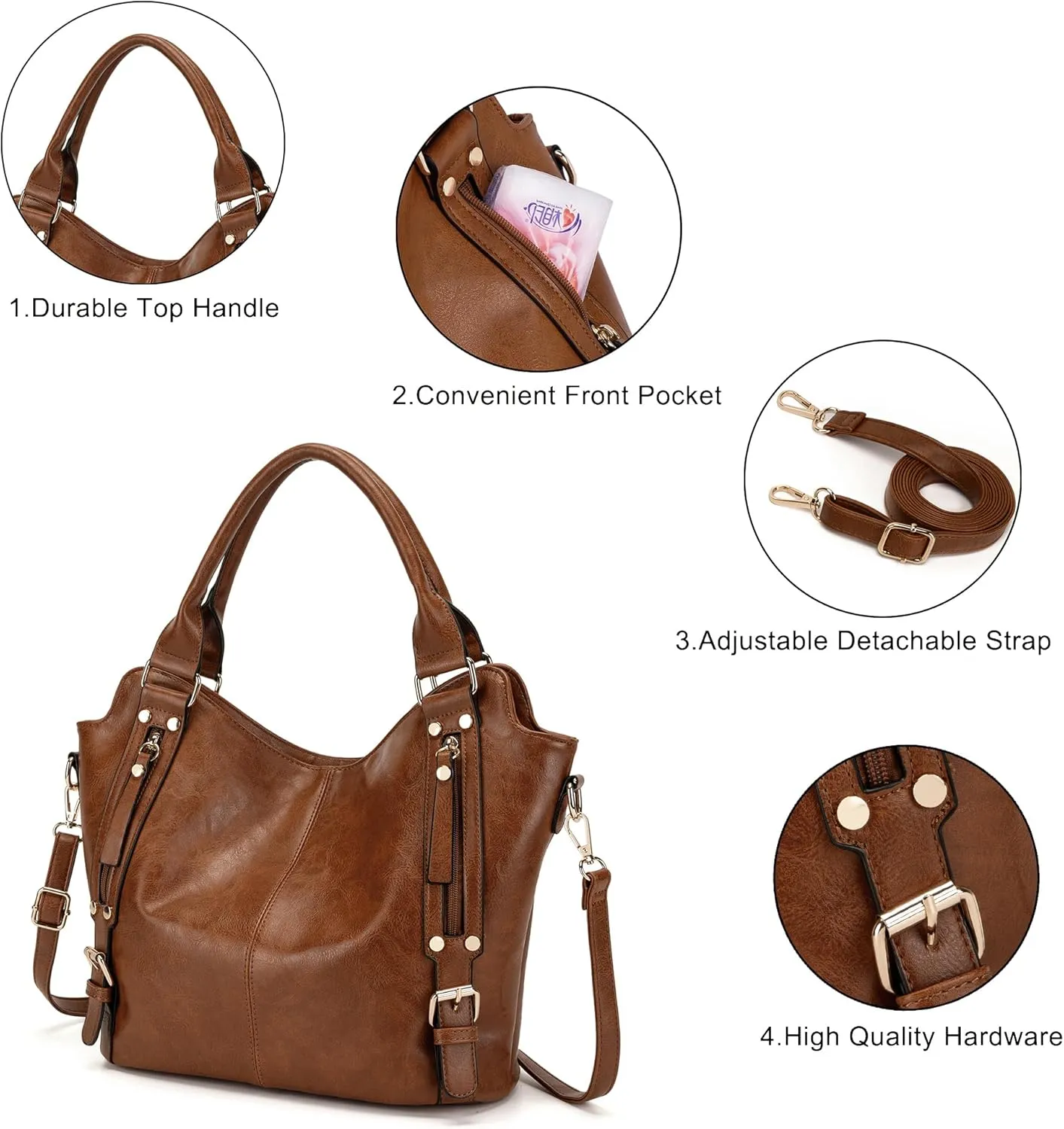Crossbody Bags for Women Large Hobo Purse PU Leather Shoulder Handbag Ladies Tote Wallet Set 2PCS