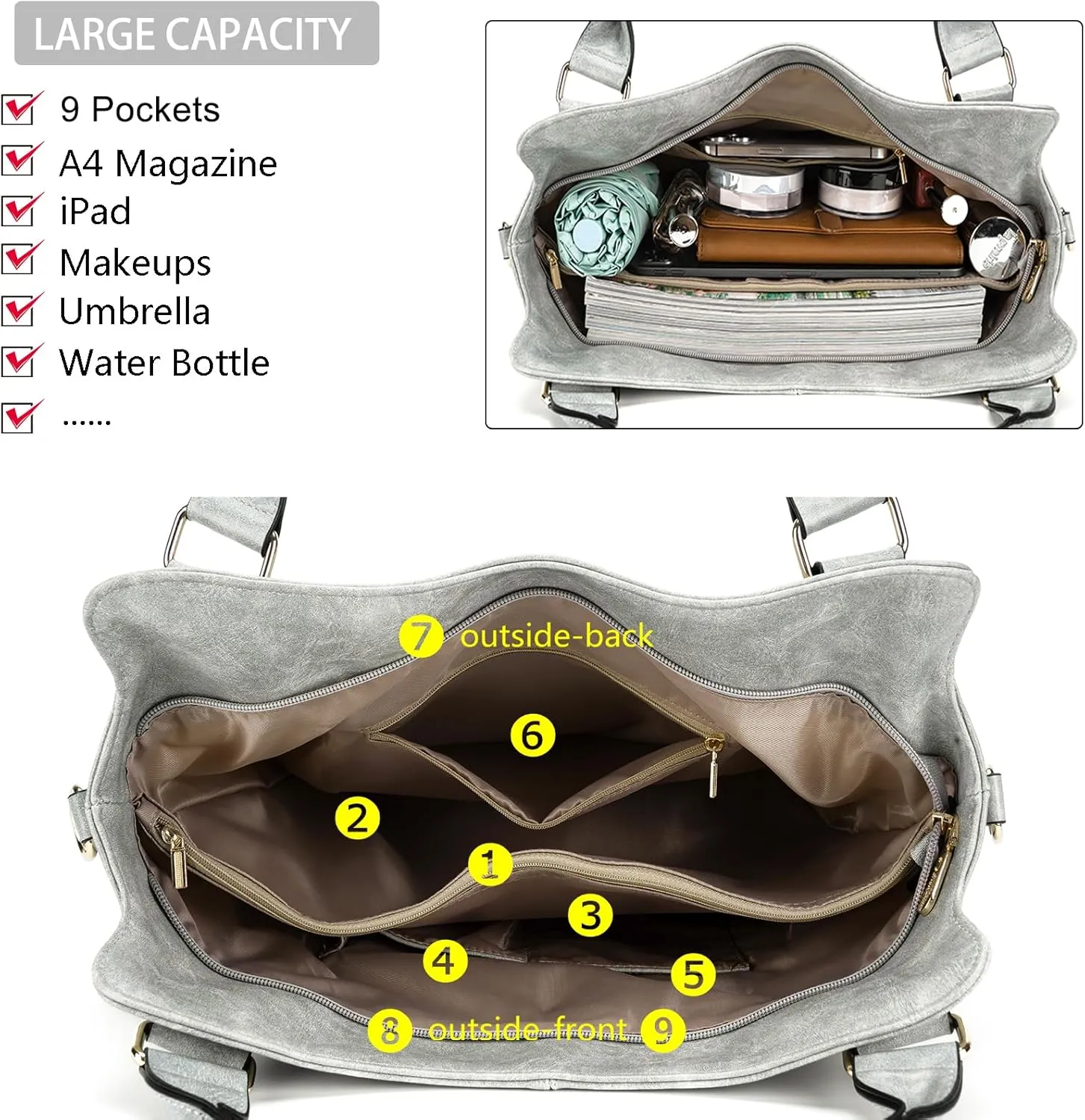 Crossbody Bags for Women Large Hobo Purse PU Leather Shoulder Handbag Ladies Tote Wallet Set 2PCS