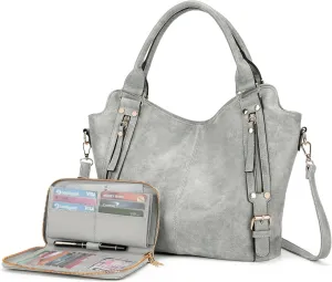 Crossbody Bags for Women Large Hobo Purse PU Leather Shoulder Handbag Ladies Tote Wallet Set 2PCS