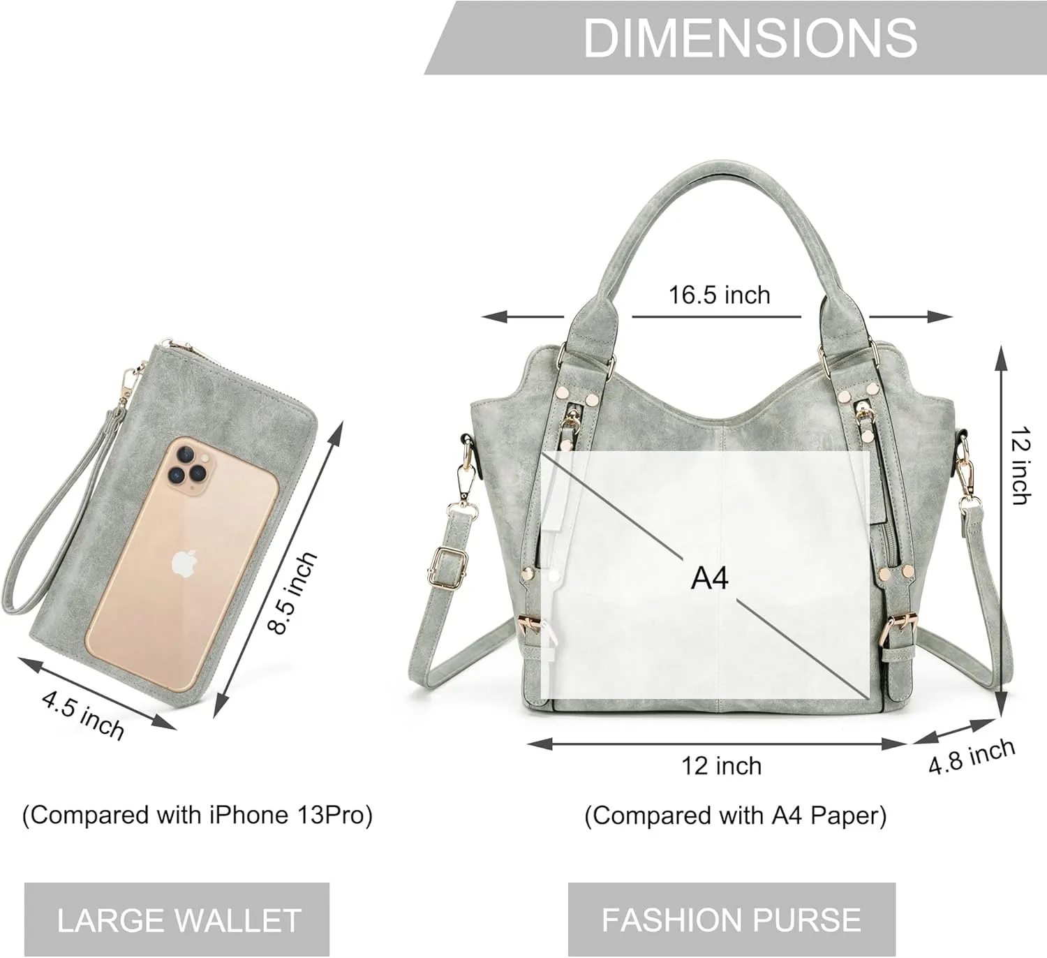Crossbody Bags for Women Large Hobo Purse PU Leather Shoulder Handbag Ladies Tote Wallet Set 2PCS