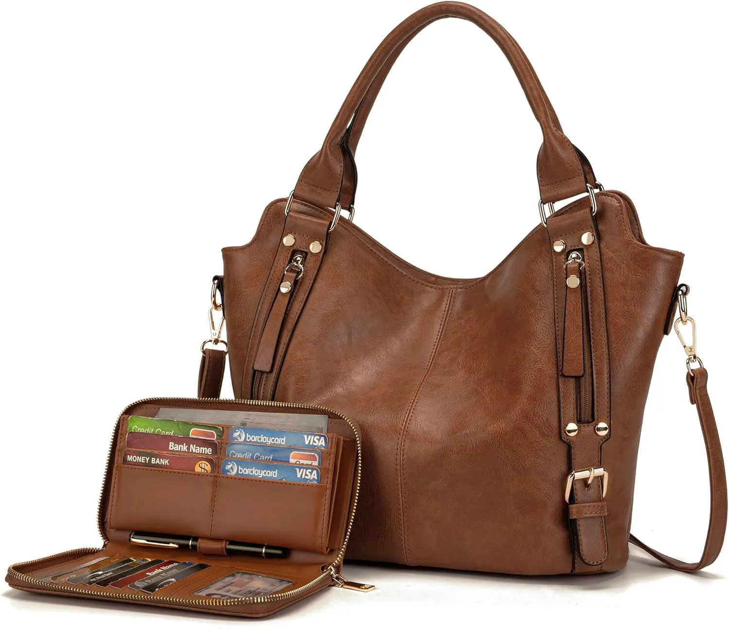 Crossbody Bags for Women Large Hobo Purse PU Leather Shoulder Handbag Ladies Tote Wallet Set 2PCS