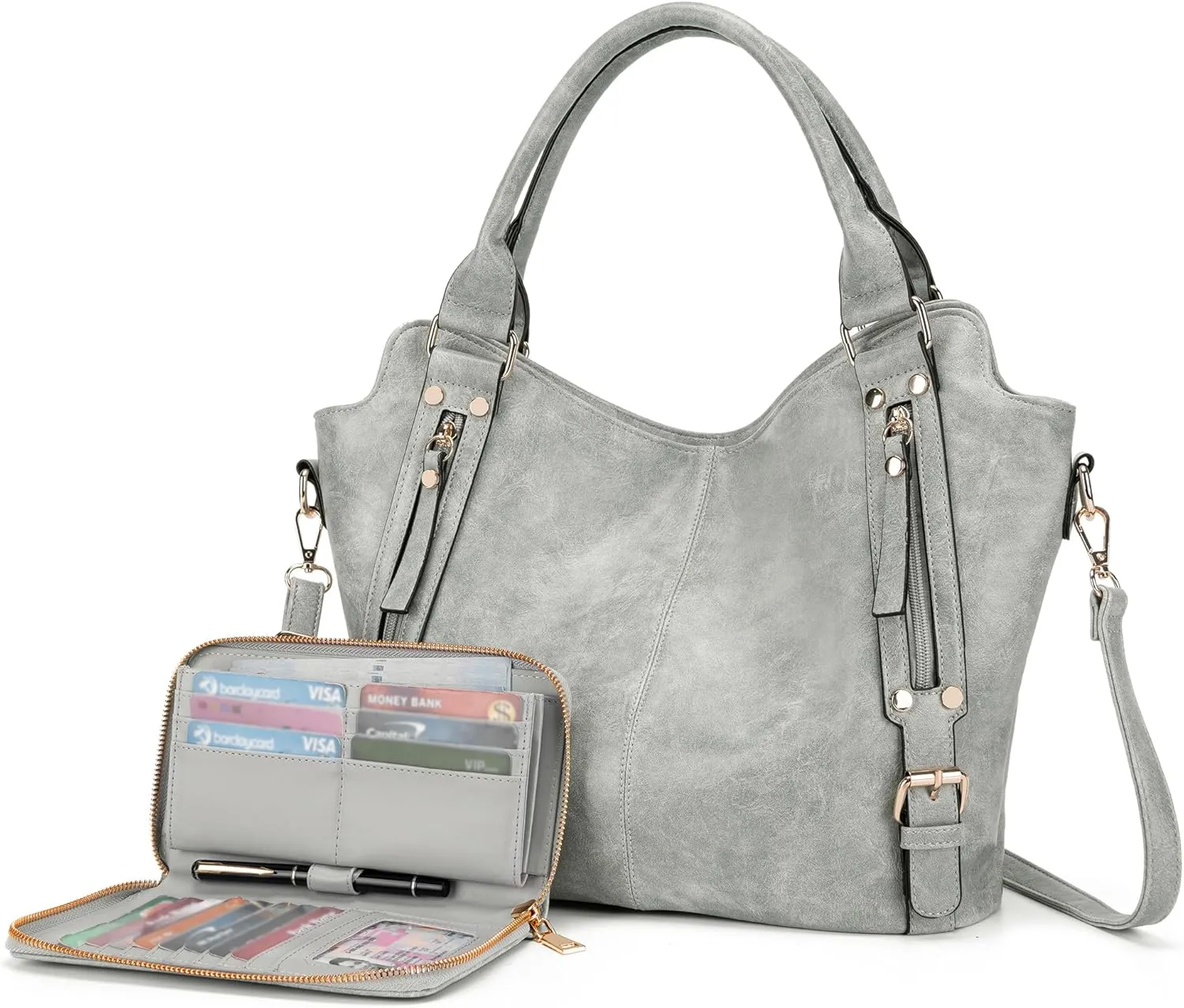 Crossbody Bags for Women Large Hobo Purse PU Leather Shoulder Handbag Ladies Tote Wallet Set 2PCS