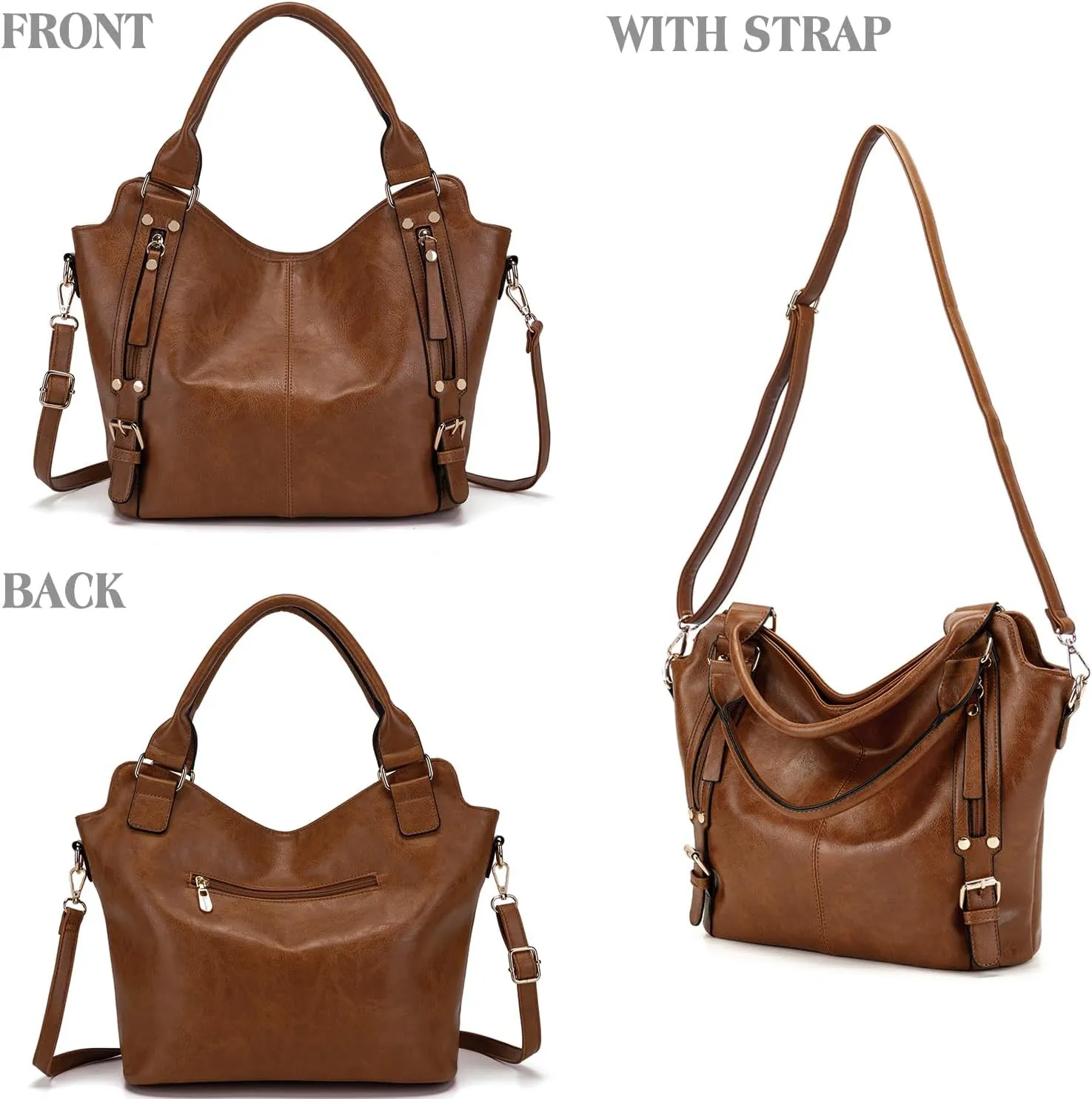Crossbody Bags for Women Large Hobo Purse PU Leather Shoulder Handbag Ladies Tote Wallet Set 2PCS