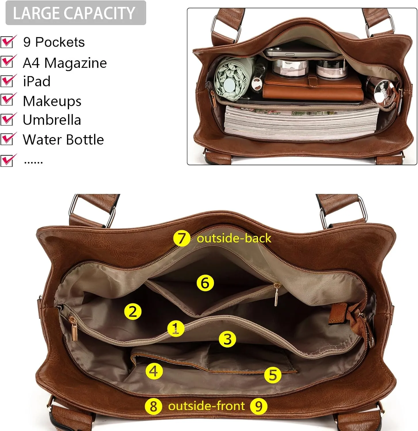Crossbody Bags for Women Large Hobo Purse PU Leather Shoulder Handbag Ladies Tote Wallet Set 2PCS