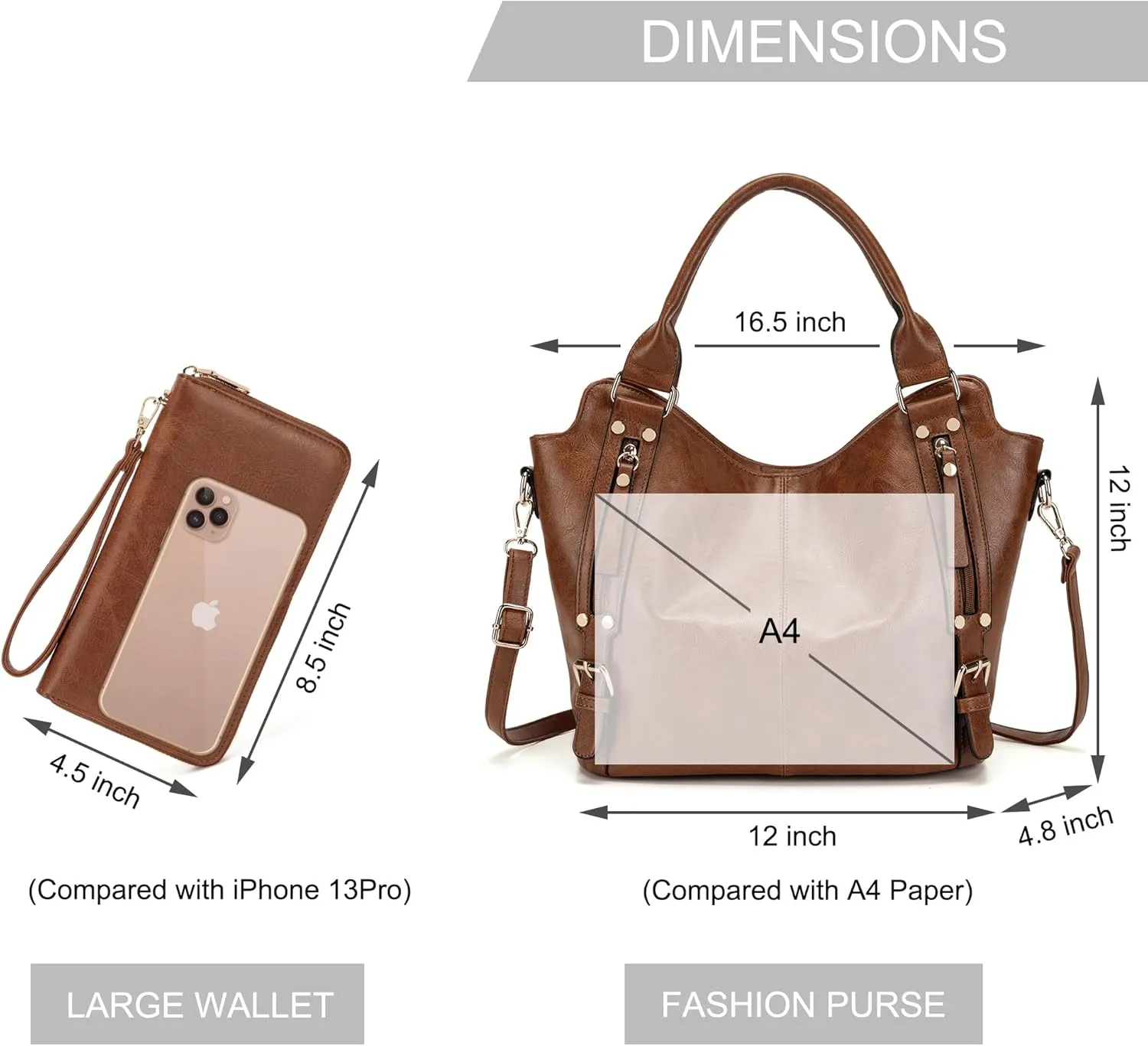 Crossbody Bags for Women Large Hobo Purse PU Leather Shoulder Handbag Ladies Tote Wallet Set 2PCS