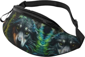 Crossbody Fanny Packs for Women Men - Realistic Style Colorful Wolf A Running Belt Bag Travel Waist Bag for Women Mens