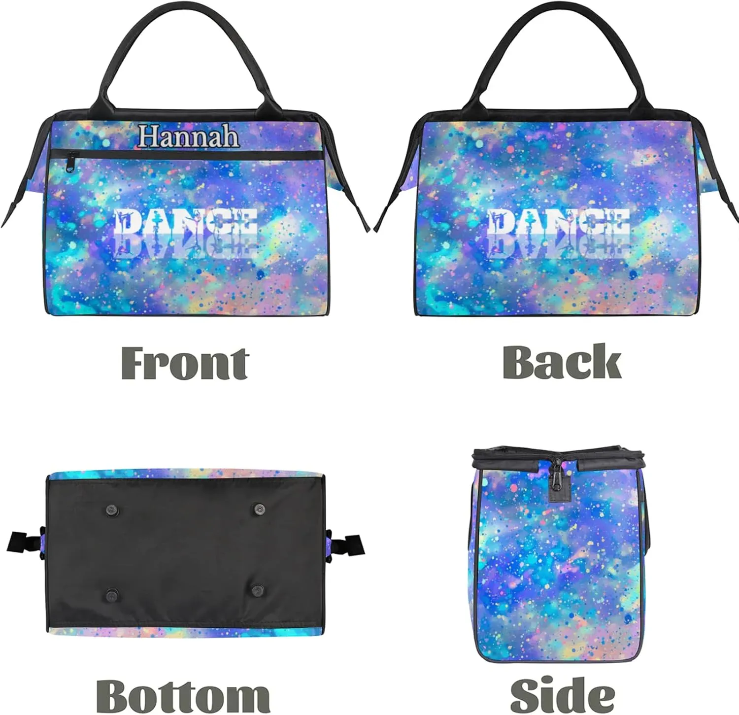 Custom Dance Duffel Bag with Name Personalized Sport Gym Bags Waterproof Customized Travel Duffel Bags Overnight Weekender Carry-On Tote 15.2in, Colorful Glitter