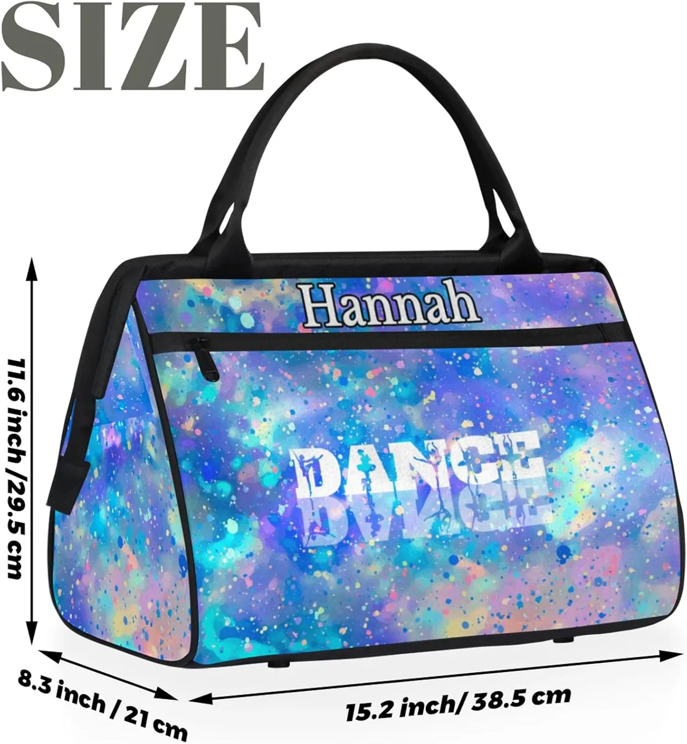 Custom Dance Duffel Bag with Name Personalized Sport Gym Bags Waterproof Customized Travel Duffel Bags Overnight Weekender Carry-On Tote 15.2in, Colorful Glitter
