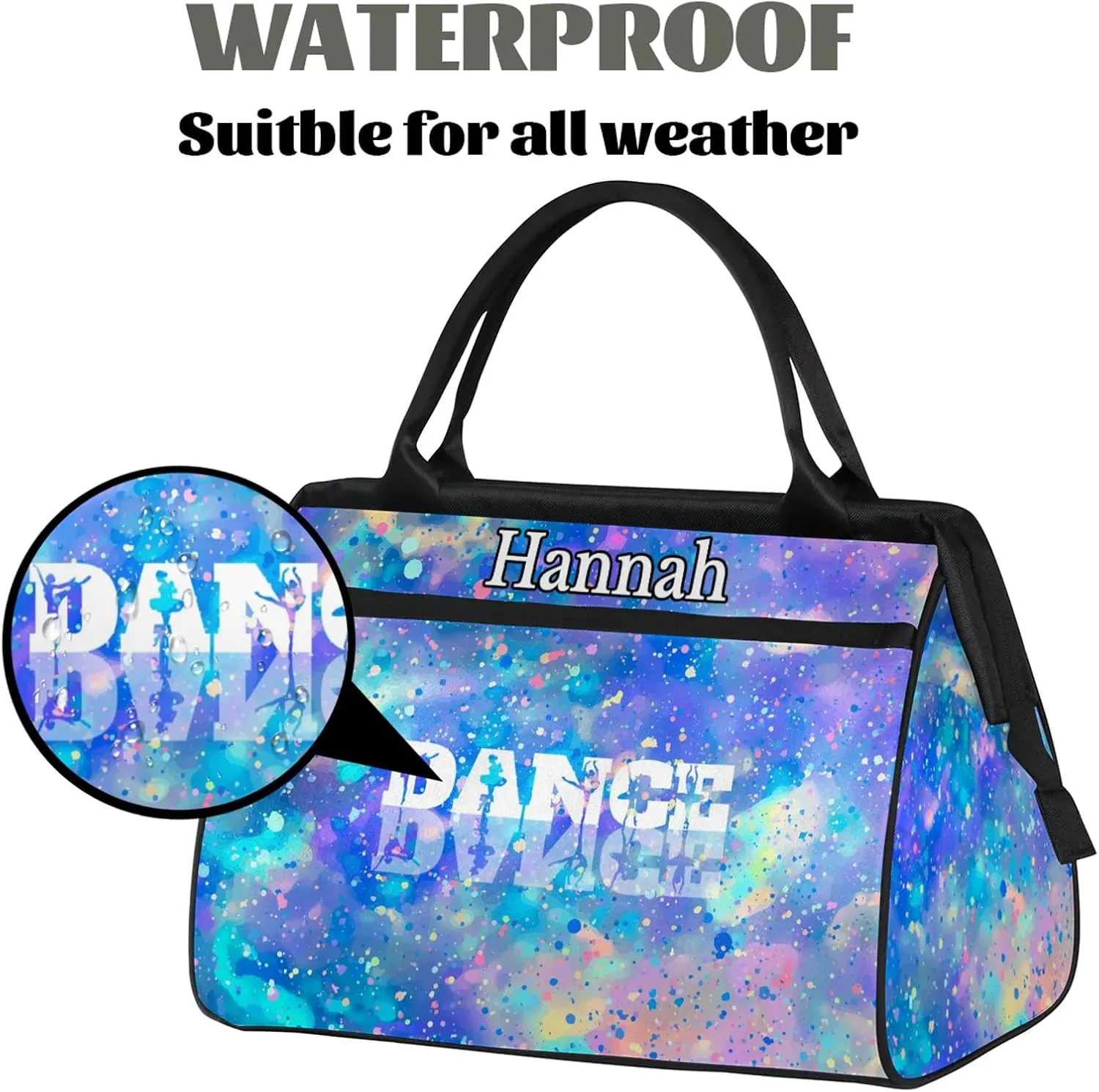 Custom Dance Duffel Bag with Name Personalized Sport Gym Bags Waterproof Customized Travel Duffel Bags Overnight Weekender Carry-On Tote 15.2in, Colorful Glitter
