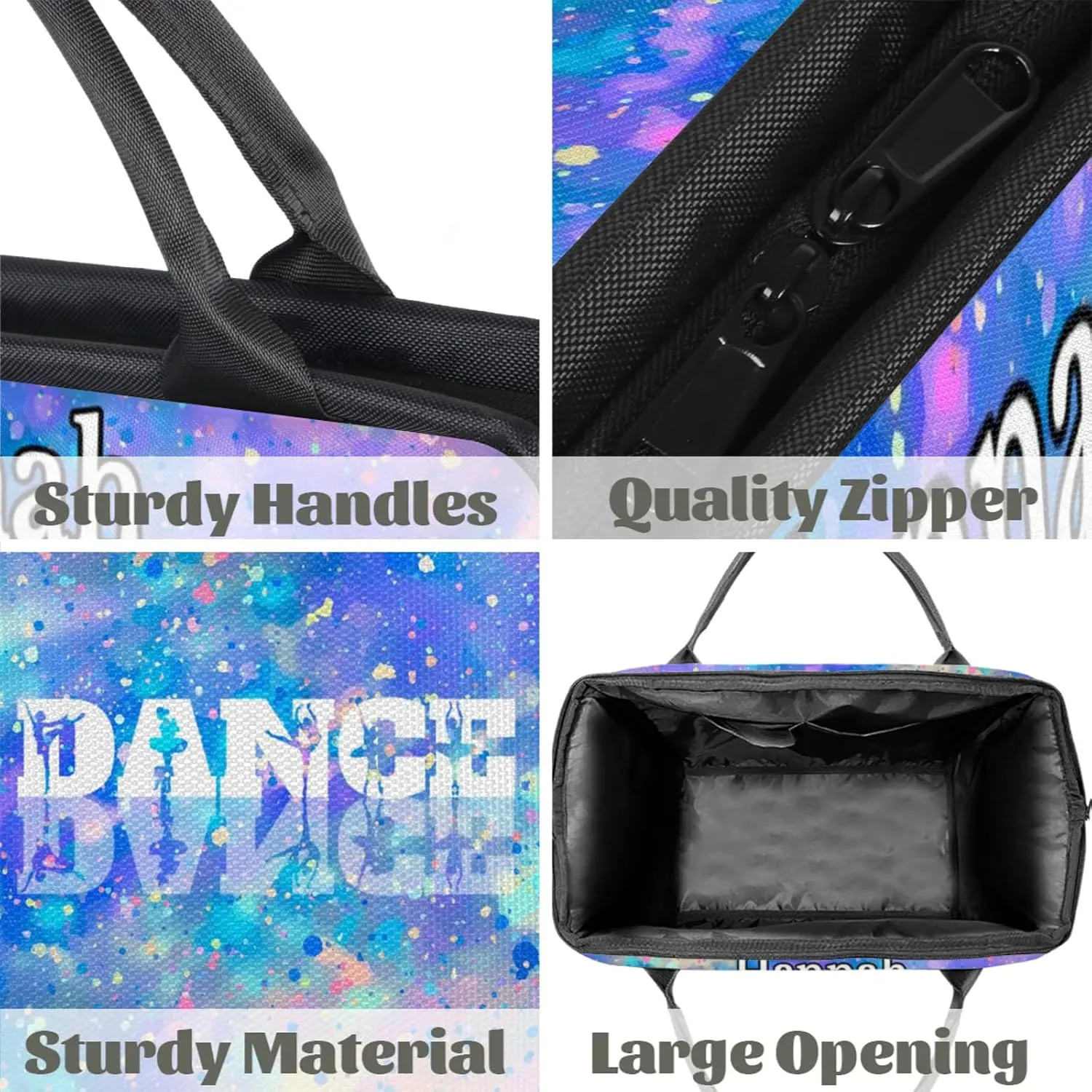 Custom Dance Duffel Bag with Name Personalized Sport Gym Bags Waterproof Customized Travel Duffel Bags Overnight Weekender Carry-On Tote 15.2in, Colorful Glitter