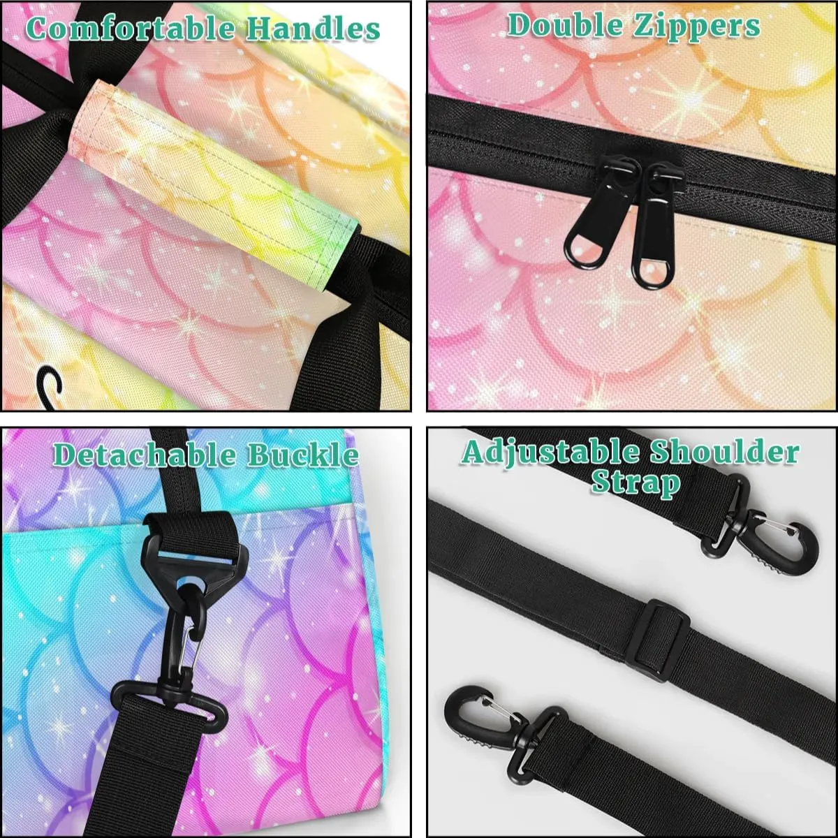 Custom Dance Gym Bags Ballet Personalized Name Sport Overnight Duffel Bags for Girls Weekender Travel Bag Carry On Training Bag, Colorful Mermaid Scale