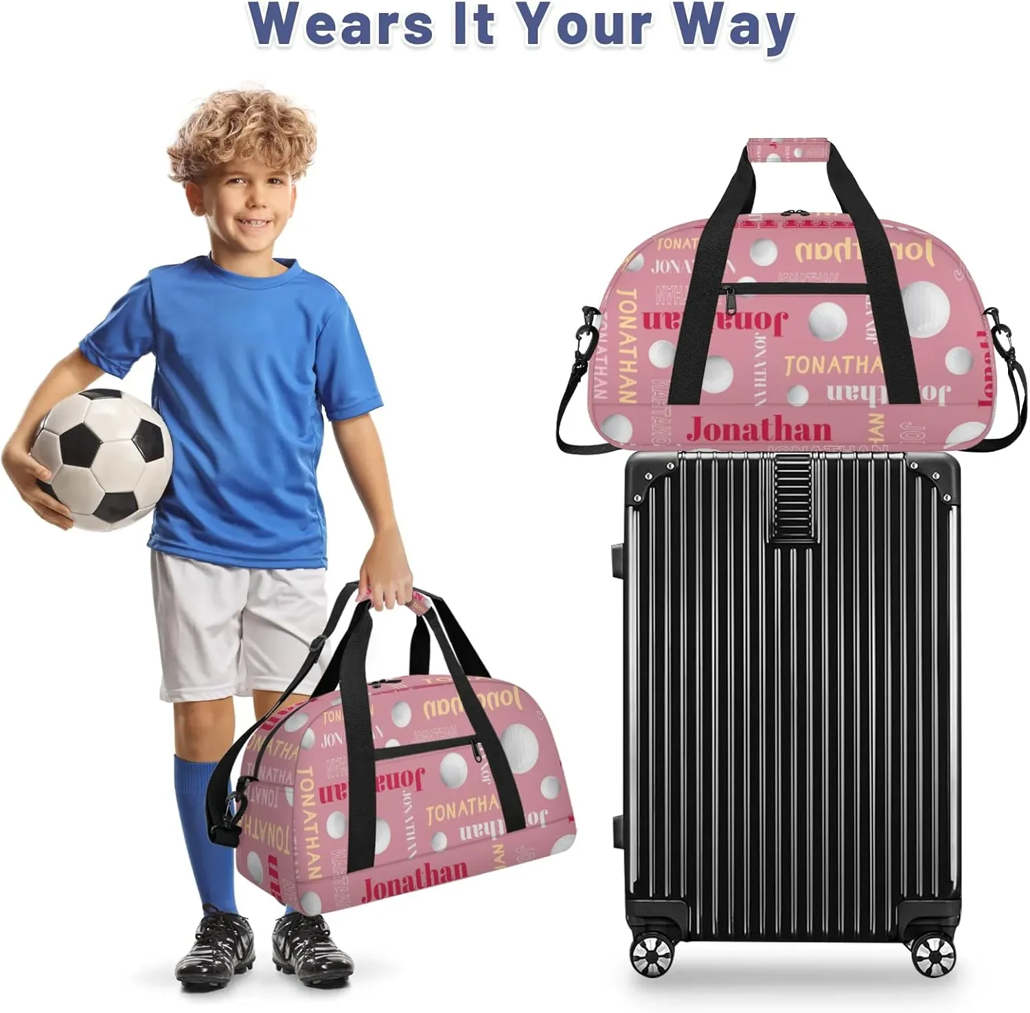 Custom-Personalize-Kids-Duffel-Bags with Name Text Carry-On Overnight Travel Gym Lightweight Dance Sports Bags For Girls Boys Kids Golfball