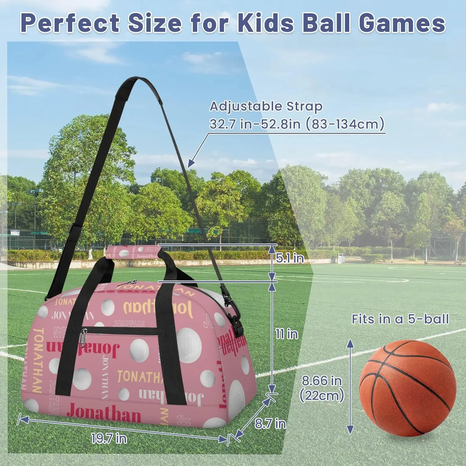 Custom-Personalize-Kids-Duffel-Bags with Name Text Carry-On Overnight Travel Gym Lightweight Dance Sports Bags For Girls Boys Kids Golfball