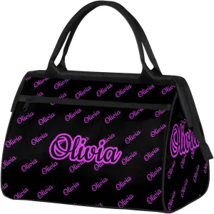 Custom Sport Duffel Bags Personalized Travel Overnight Bag Waterproof Dance Bag Lightweight Carry-On Tote for Women Men 15.2in, Black Pink