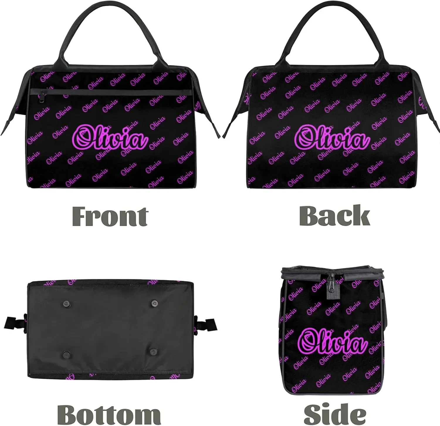 Custom Sport Duffel Bags Personalized Travel Overnight Bag Waterproof Dance Bag Lightweight Carry-On Tote for Women Men 15.2in, Black Pink