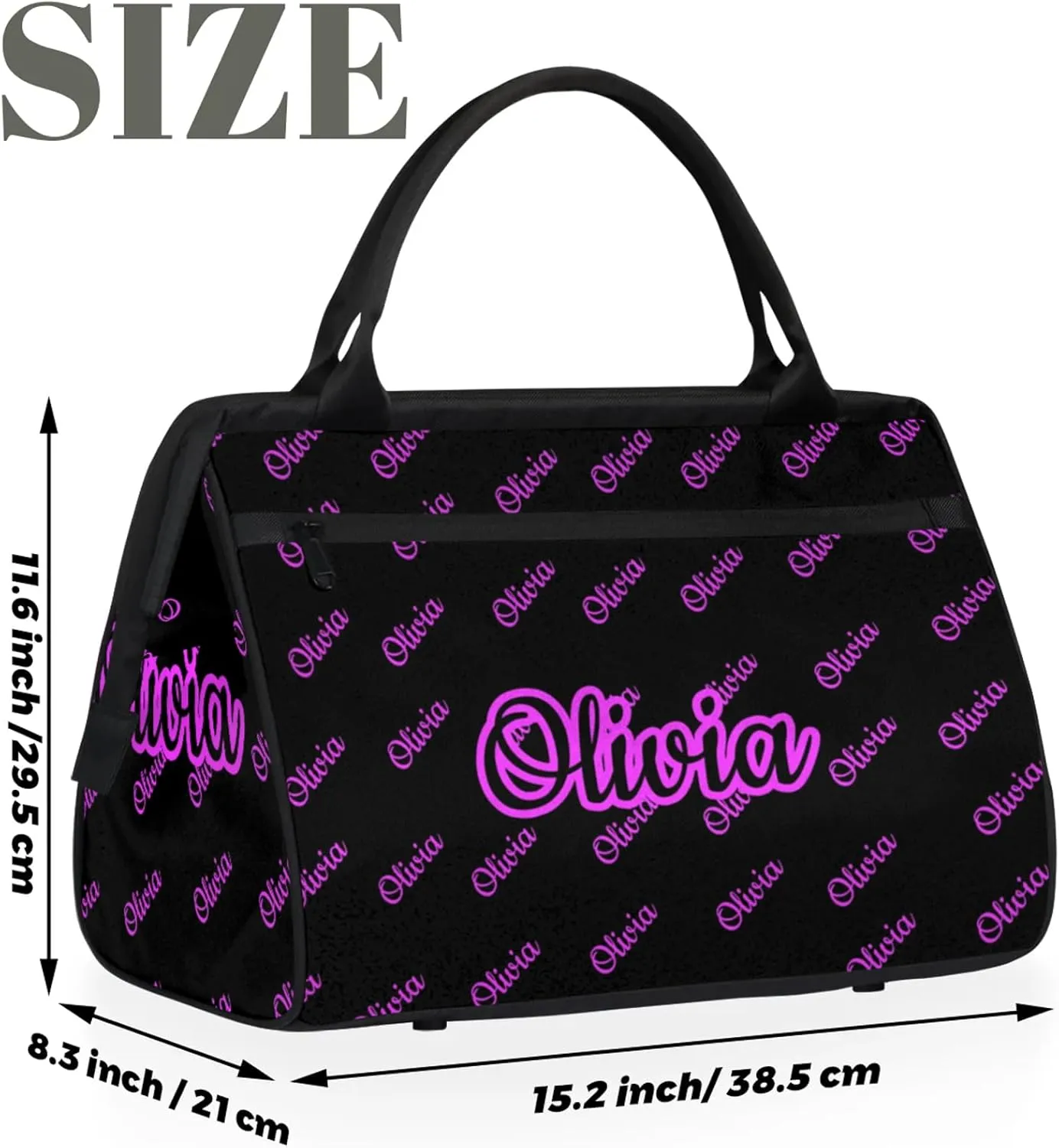 Custom Sport Duffel Bags Personalized Travel Overnight Bag Waterproof Dance Bag Lightweight Carry-On Tote for Women Men 15.2in, Black Pink
