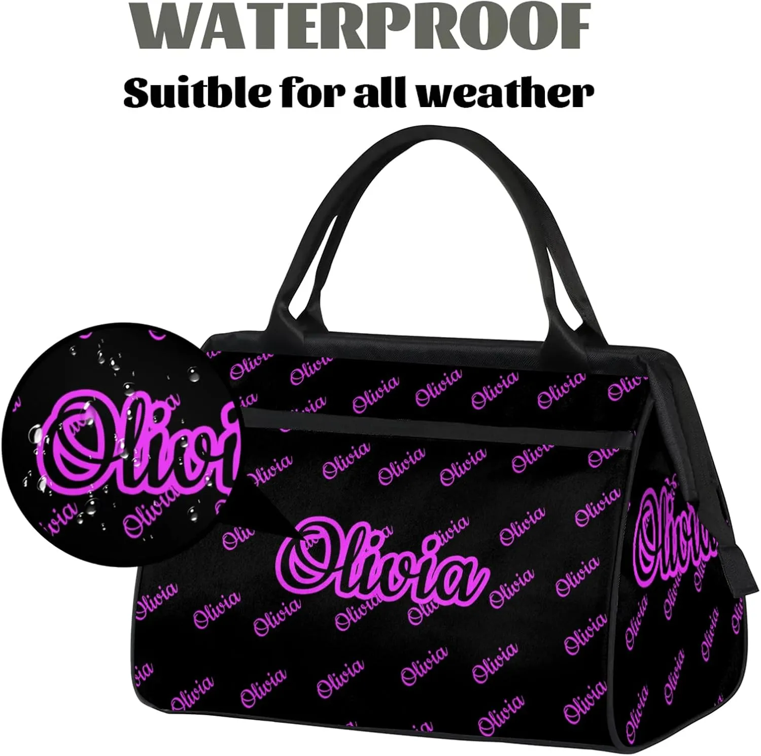 Custom Sport Duffel Bags Personalized Travel Overnight Bag Waterproof Dance Bag Lightweight Carry-On Tote for Women Men 15.2in, Black Pink