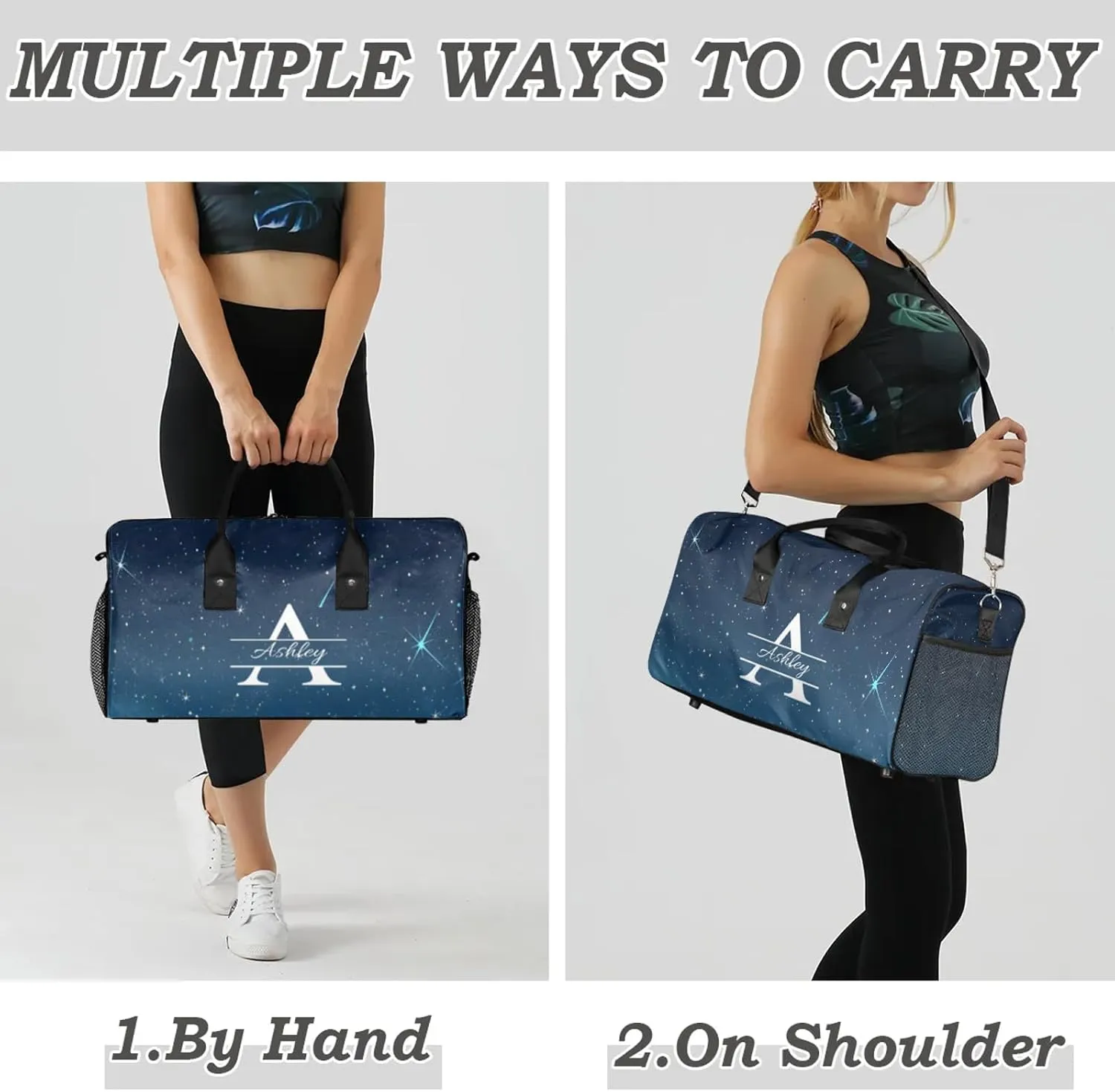 Custom Sports Duffel Bag Personalized Name Dance Gym Bag for Women Men Overnight Weekender Travel Duffel Bags Lightweight 17.4in, Star Space
