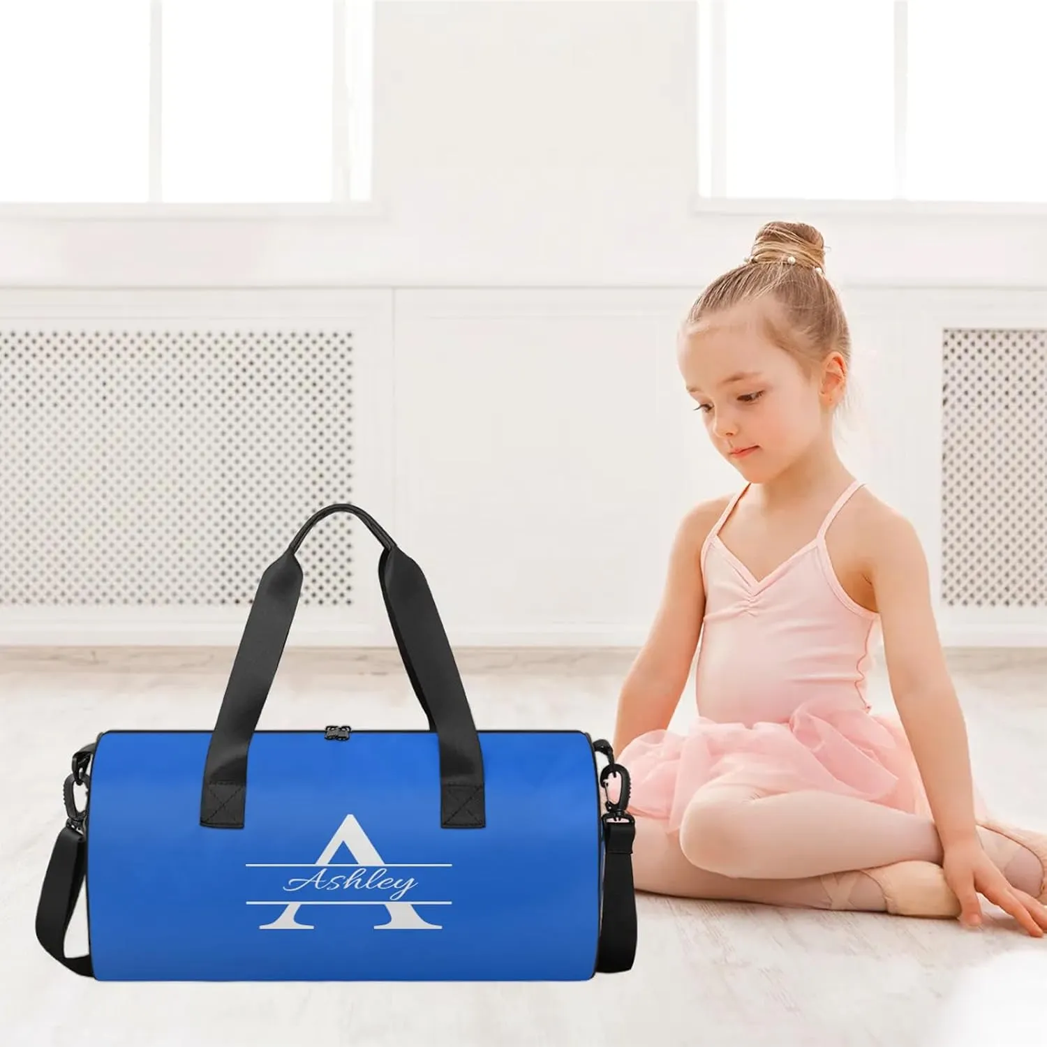 Custom Sports Duffel Bag Personalized Name Dance Gym Bag for Women Men Overnight Weekender Travel Duffel Bags Lightweight 17.6in, Royal Blue