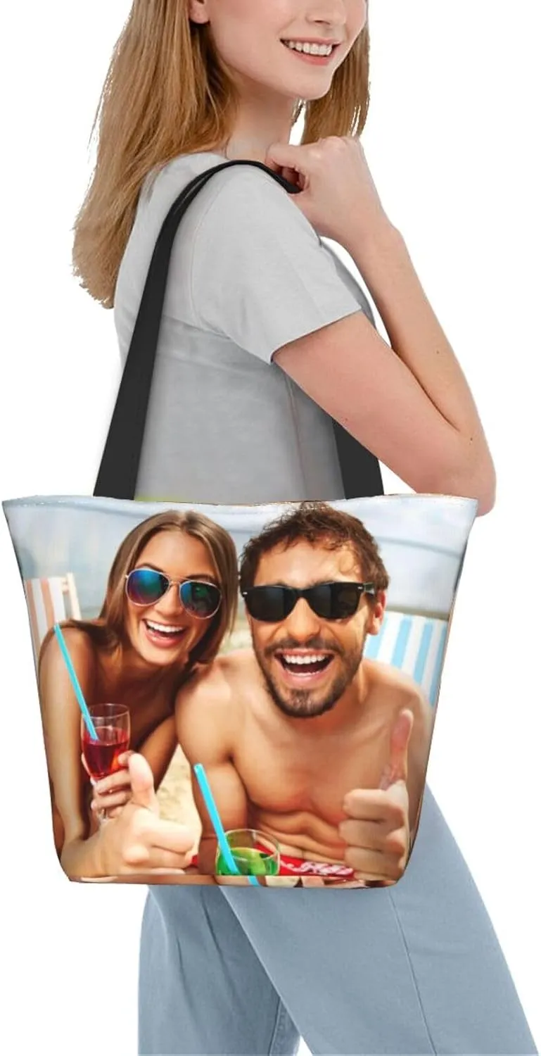 Custom Tote Bag, Custom Bag with Text Photo, Personalized Shopping Bags Reusable Grocery Bags Bulk For Work Travel Gifts